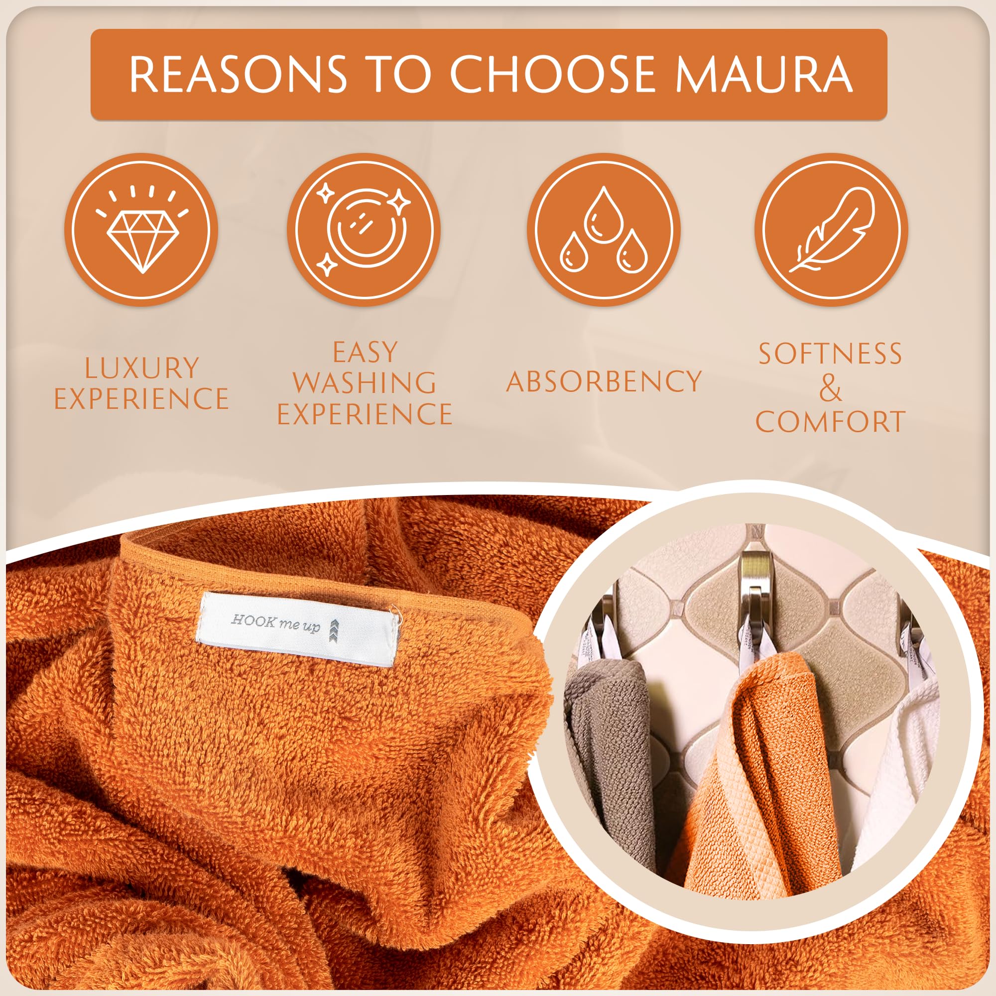 Maura Basics Turkish Cotton Washcloth Towel Set High Performance Bathroom Essentials With Hanging Loops, Standard Size 13   X13