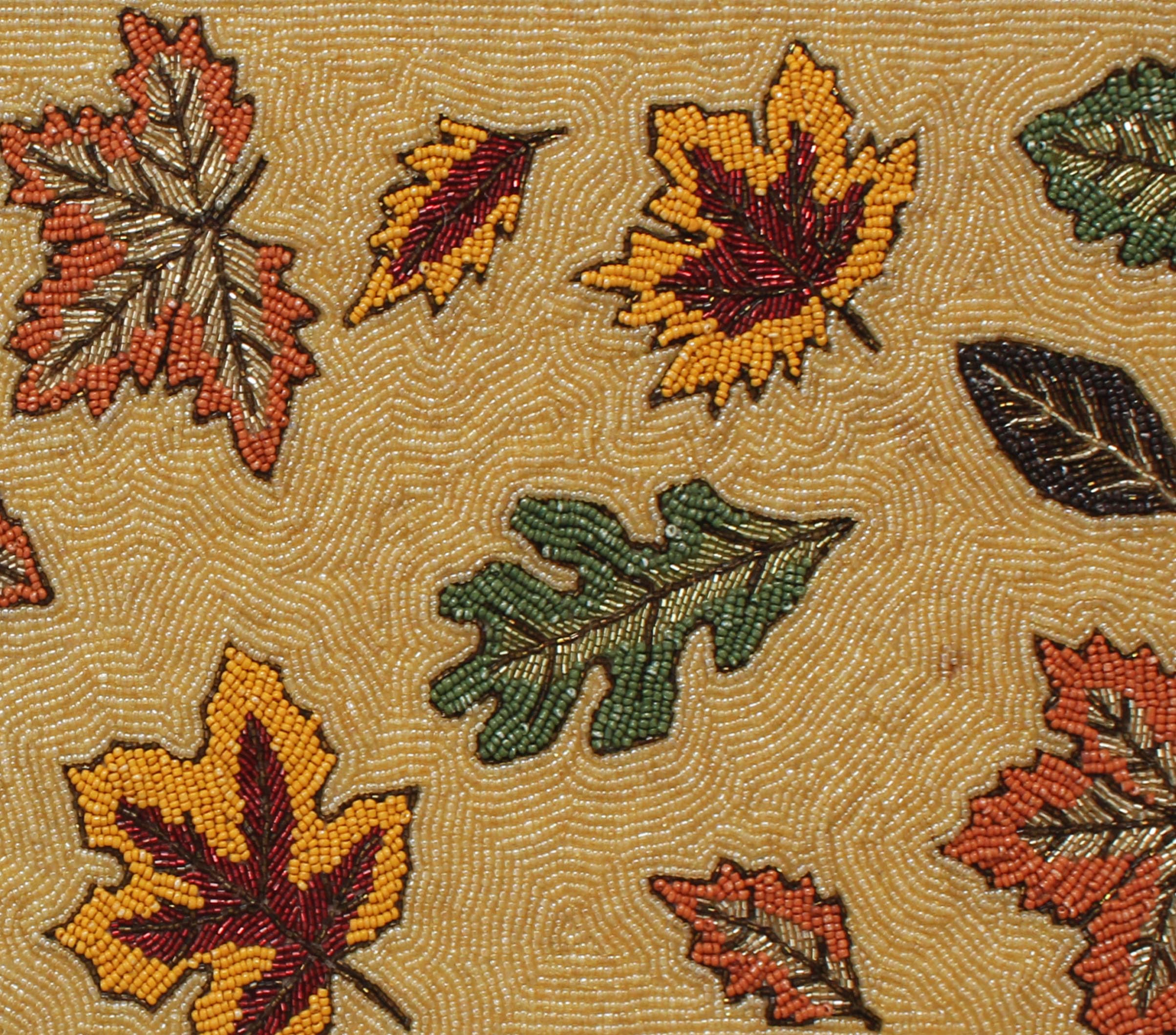 COTTON CRAFT Harvest Beaded Table Runner - Scattered Leaves Handmade Fall Tablerunner - Thanksgiving Autumn Foliage Christmas Ce
