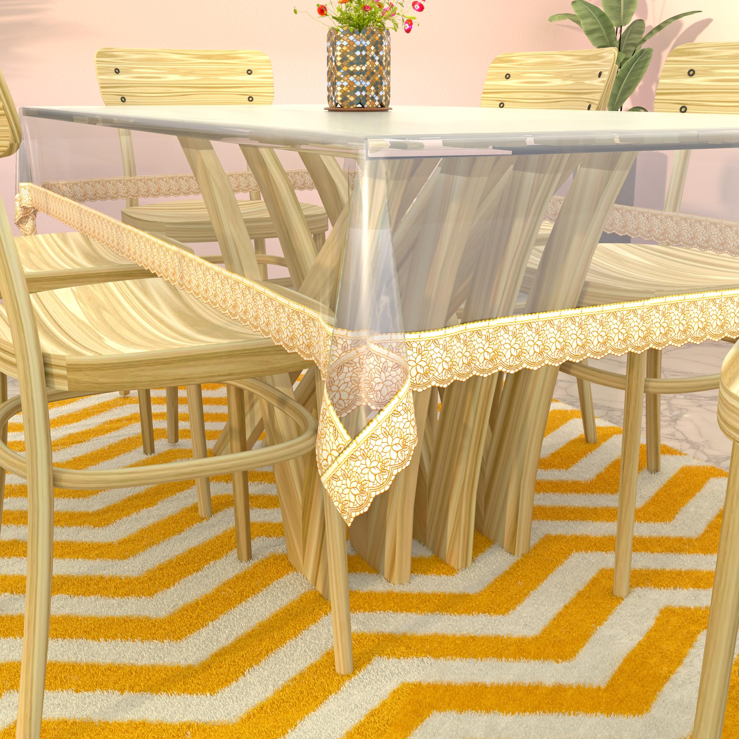 Kuber Industries Pvc 6 Seater Transparent Dining Table Cover - Gold,Ctcompst01