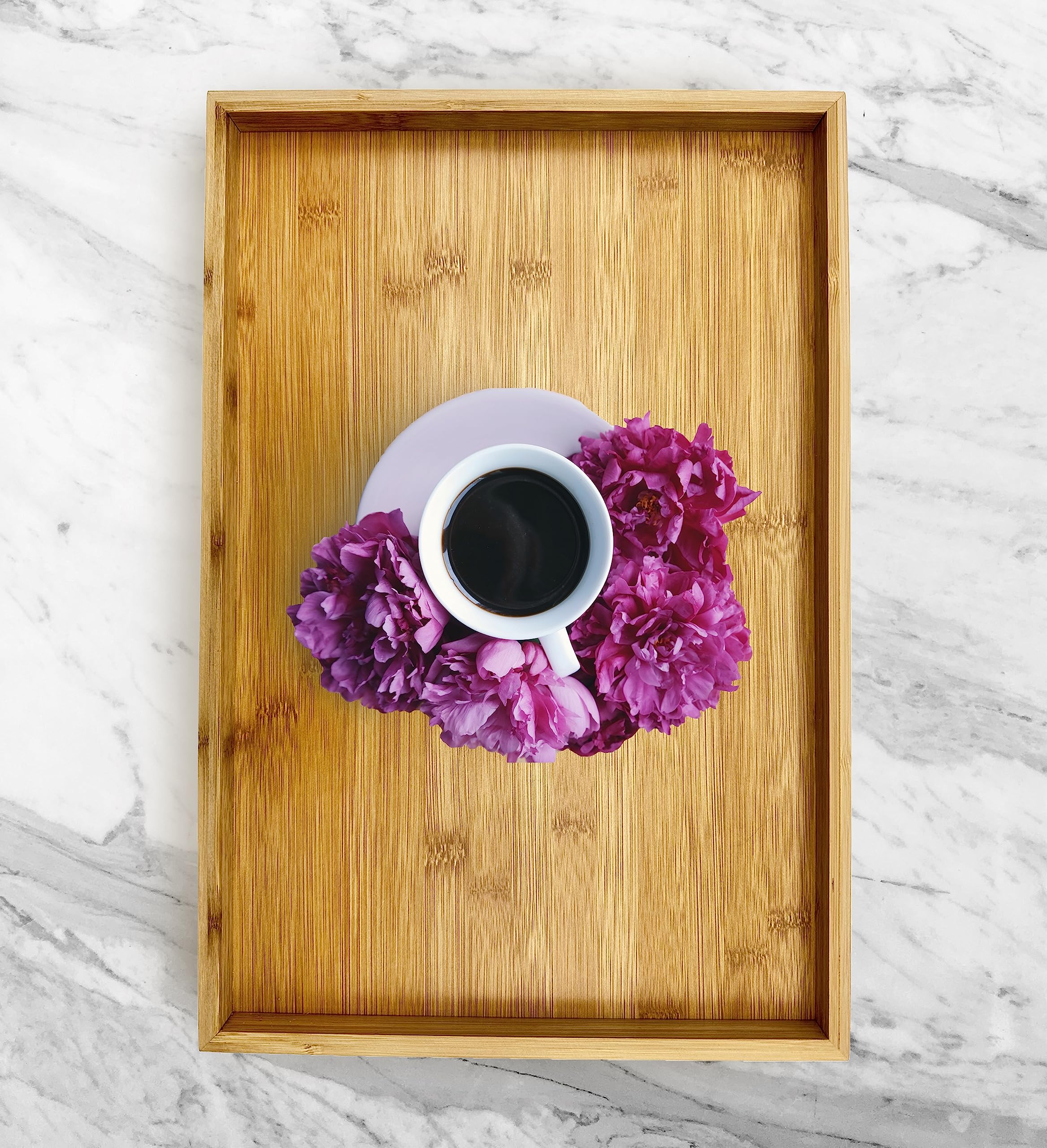 Bam & Boo (1-Pack) Natural Bamboo Rectangle Serving & Vanity Tray - For Kitchen, Bathroom, Countertop, Coffee Table (17.75'' X 1