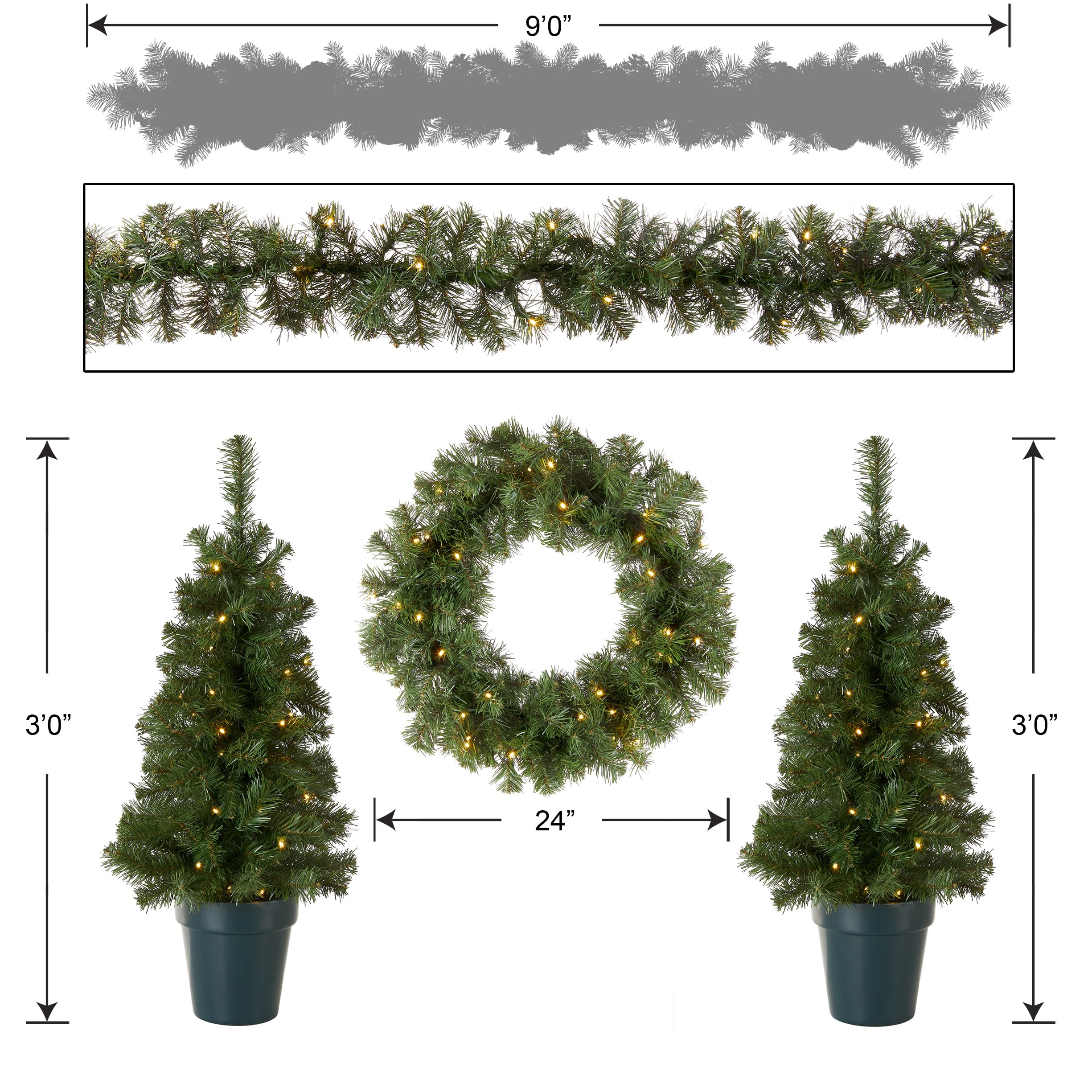 National Tree Company Pre-Lit Evergreen Collection Artificial Christmas Decoration Set, Includes 2 Mini Entrance Trees, 1 Garlan