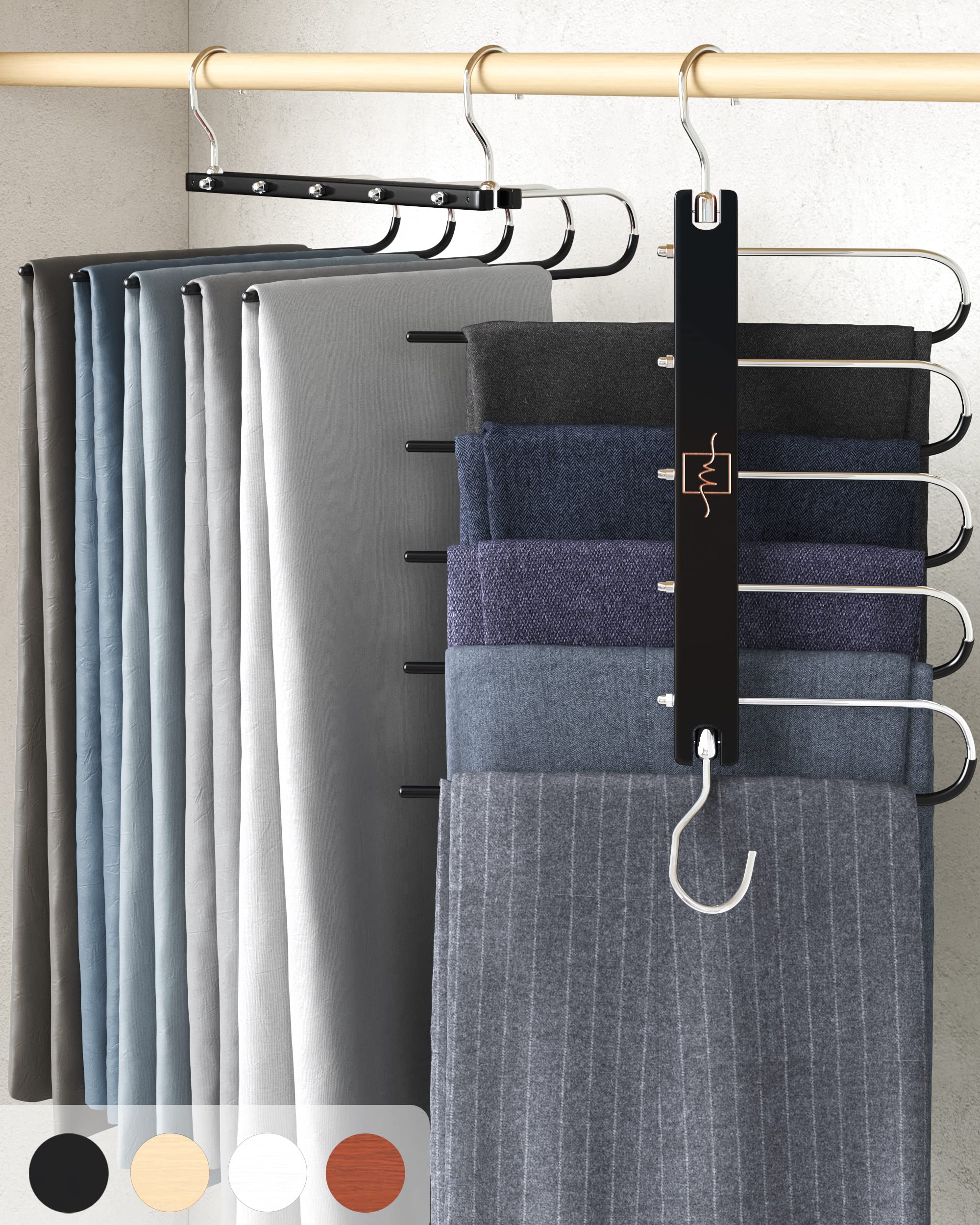 Moralve Pants Hangers Space Saving - 2 Pack Wood Scarf Hangers For Closet Organizer - Jean Hangers Scarf Holder Closet Space Sav