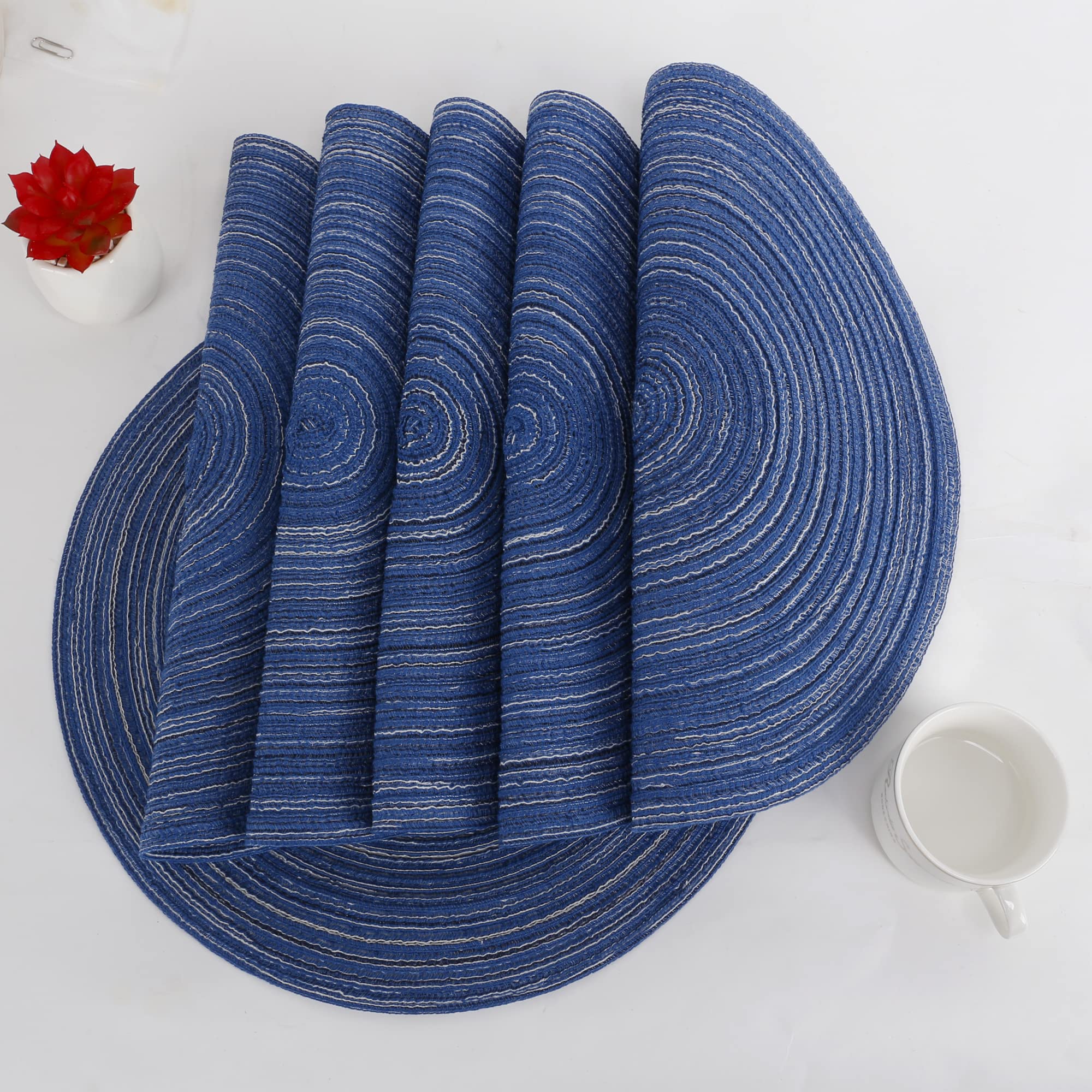 Karlesi 15 Inch Round Placemats Non Slip Heat Resistant Braided Table Mats For Kitchen,Fall, Dinner Parties, Bbqs, Indoor And Ou