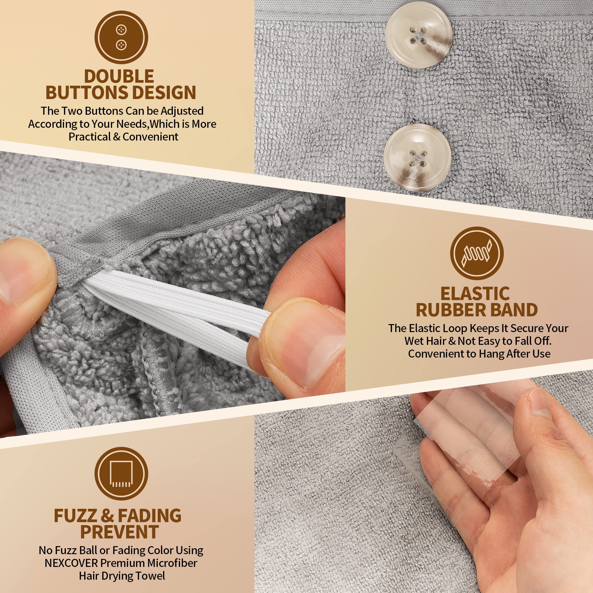 NEXCOVER Microfiber Hair Towel, 2 Pack (Grey Color) 9.8 inch X 25.5 inch Hair Turbans,Ultra Absorbent,Fast Drying Hair Towel Wra