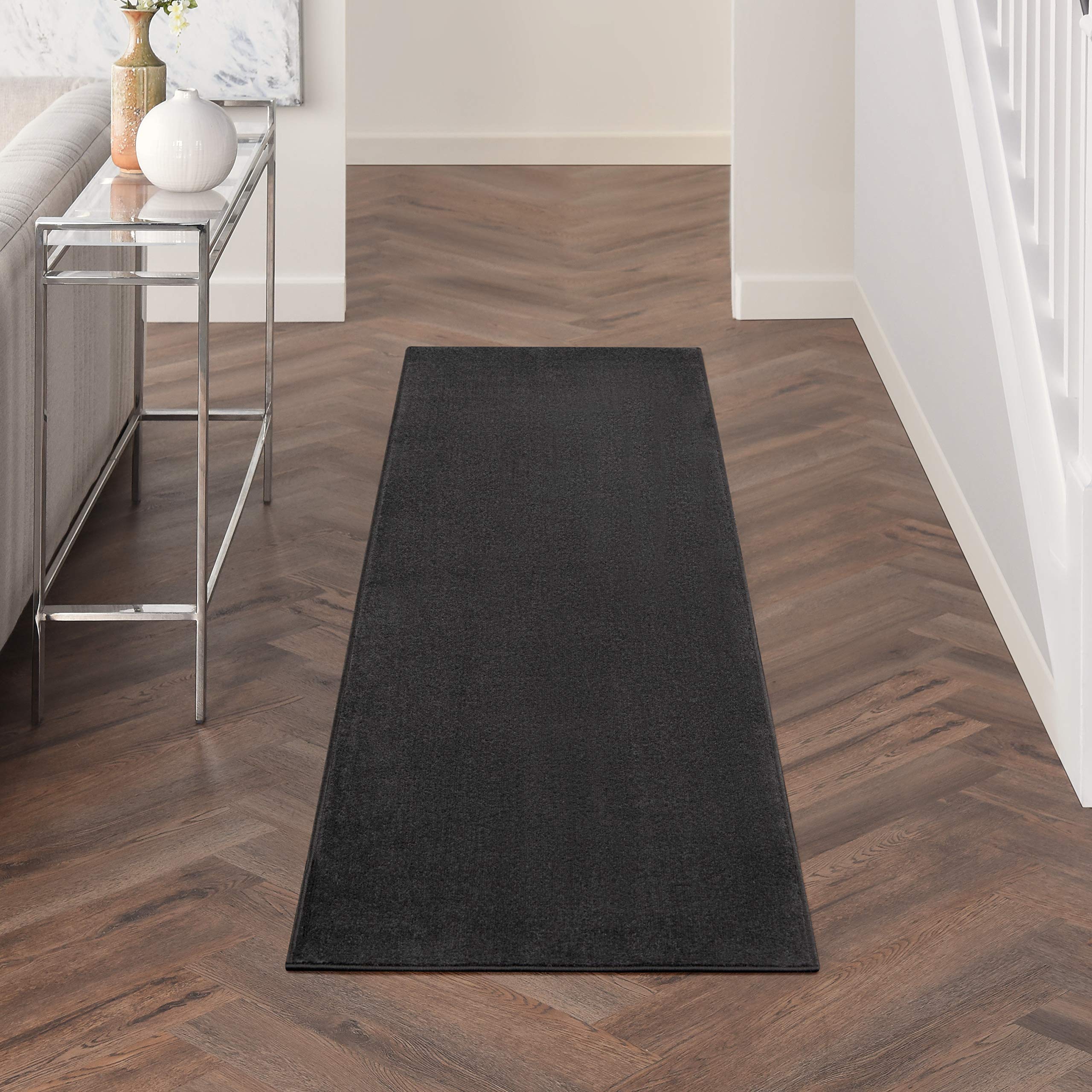 Nourison Home Nourison Essentials Black 2 x 6 Area Rug - Easy Clean, Non Shedding, Bed Room, Living Room, Dining Room, Kitchen (6 Runner)-Like New Condition