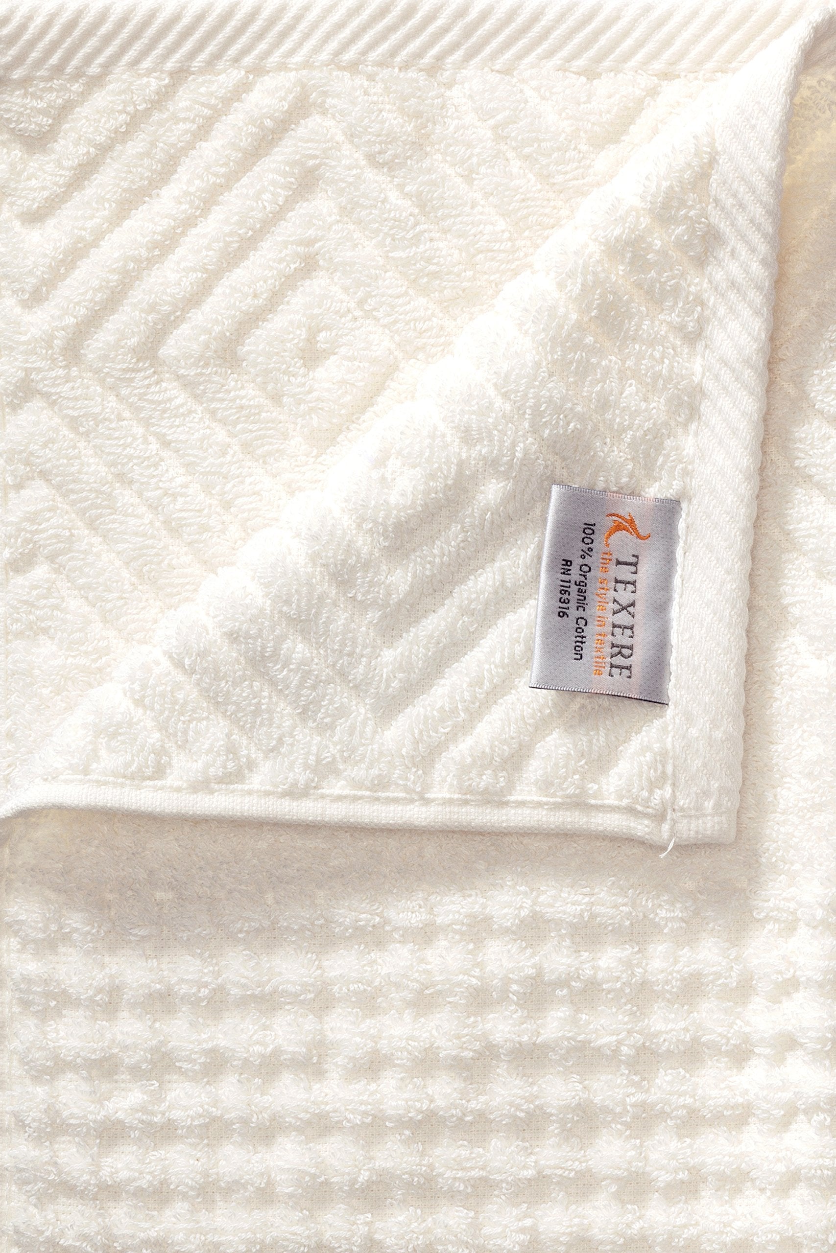 Texere 100% Organic Cotton Jacquard 650 Gsm Premium Bath Towel Set - Extra Absorbent Quick Dry And Plush (Cable, Light Taupe, 2