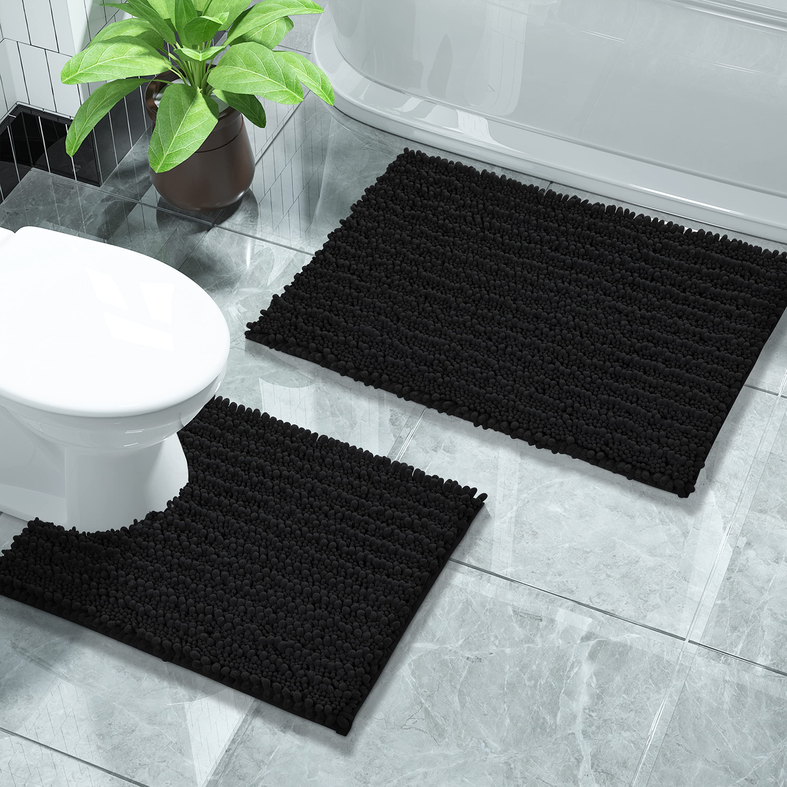 Yimobra Bathroom Rugs Sets 2 Piece, Luxury Fluffy Chenille Toilet Rugs U Shaped For Bathroom, Soft Comfortable Non Slip Bath Rug