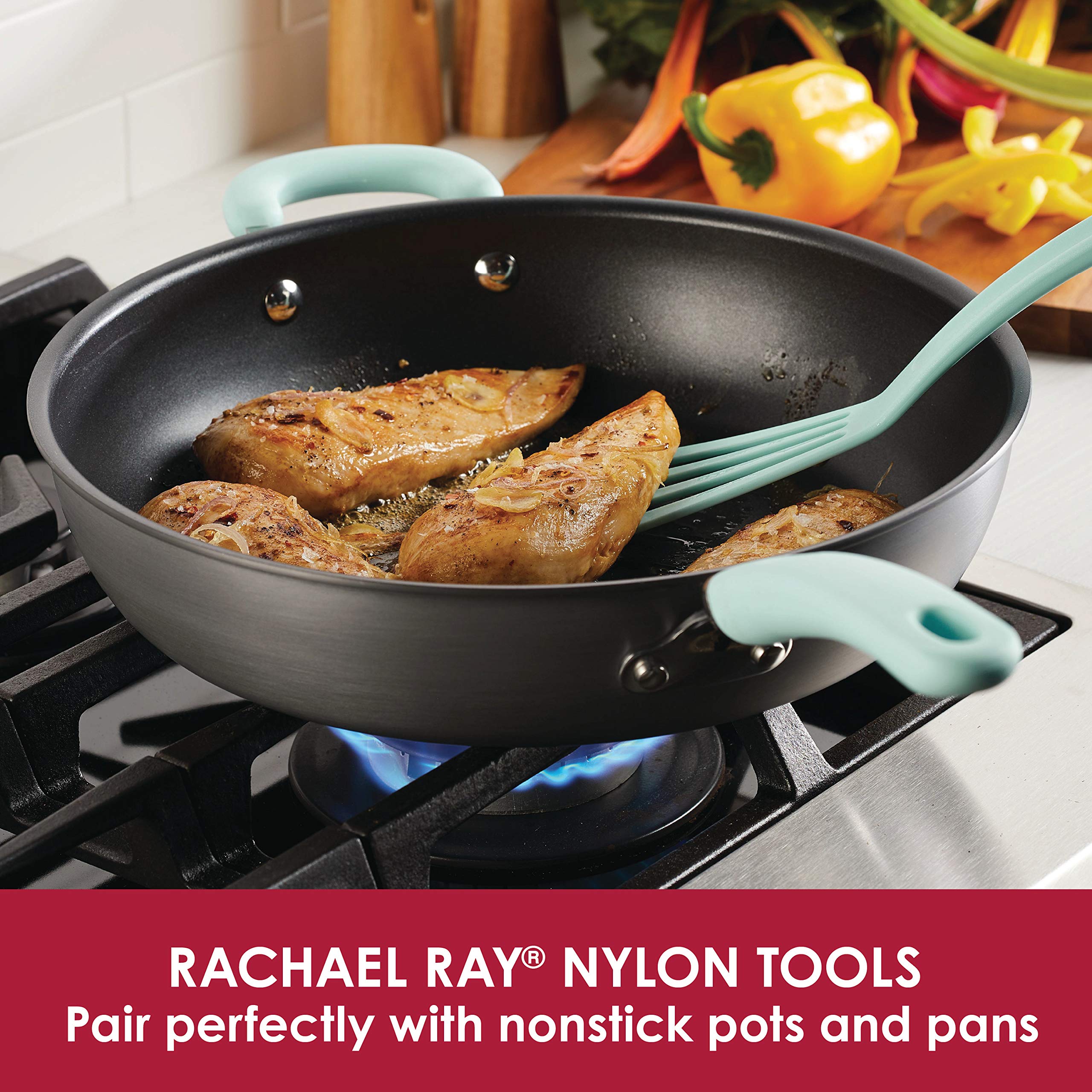 Rachael Ray Kitchentools And Gadgets Nylon Cooking Utensils / Spatula / Fish Turners - 2 Piece, Light Blue