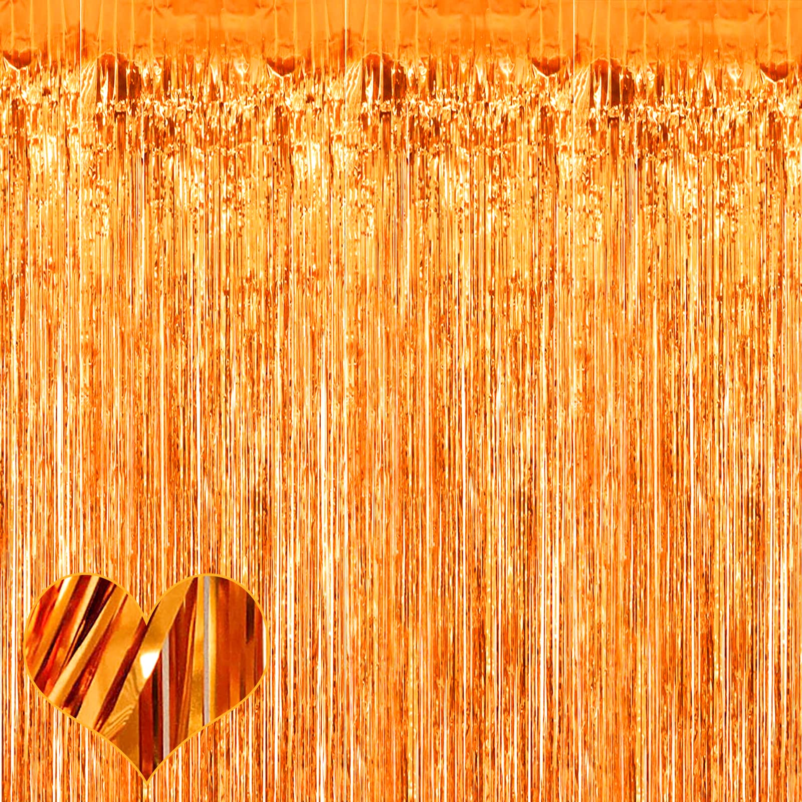 4 Pack Orange Fringe Curtain Backdrop, 3.2Ft X 8.2Ft Metallic Tinsel Foil Fringe Streamers Background For Photo Booth Birthday W