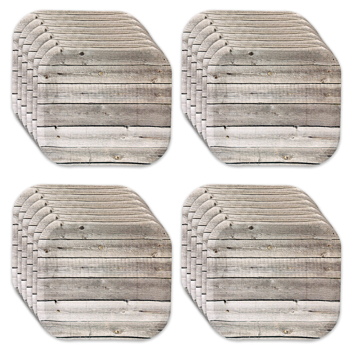 Havercamp Barnwood 9    Plates (24 Pcs.)! 24 Authentic Farm Table Dinner Plates. 9 Inch Square In Rustic Barnwood Graphics. Pair
