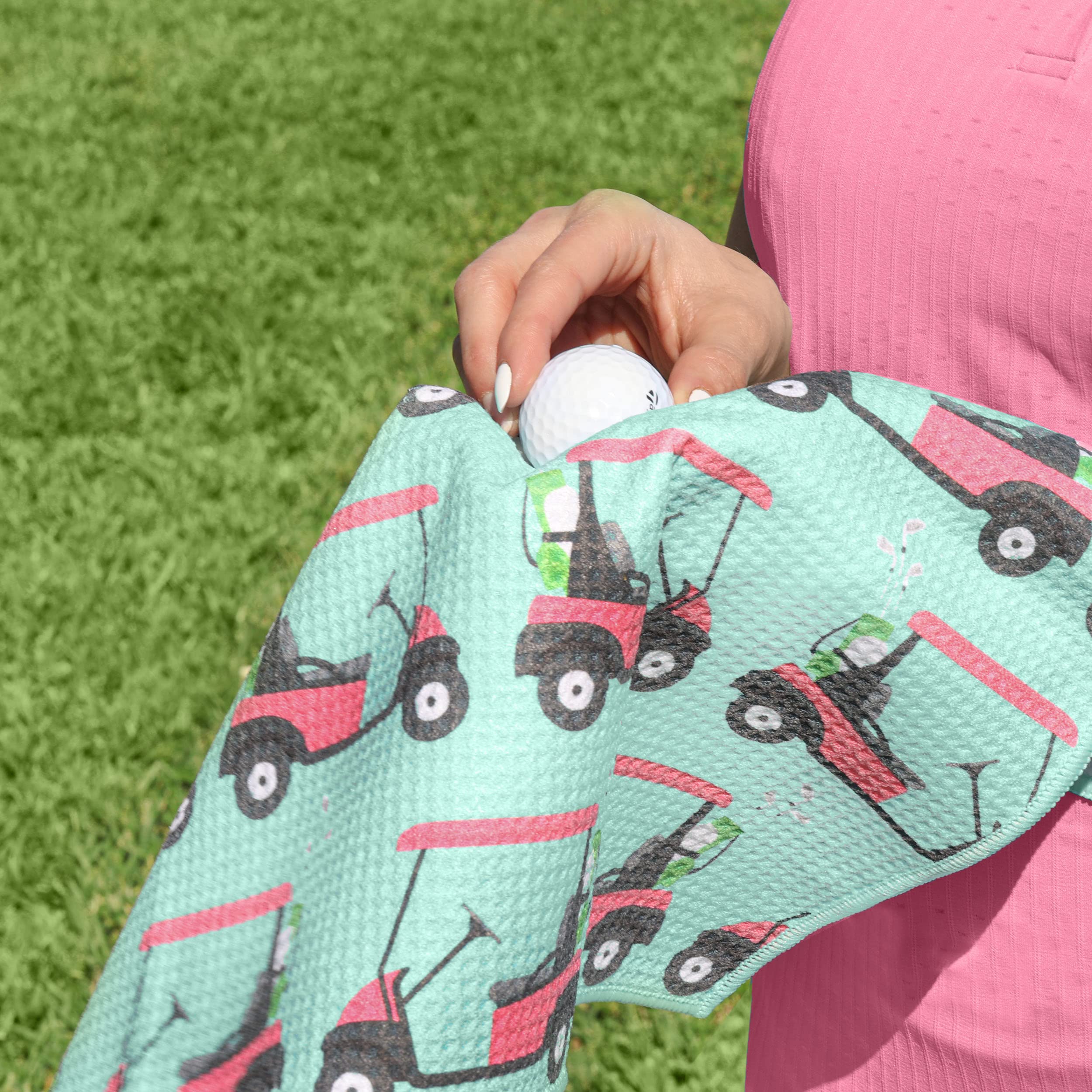 Playing It Forward Golf Cart Fun Golf Towel with Clip for Women and Men  Microfiber Waffle and Ball Towels  Set of 2