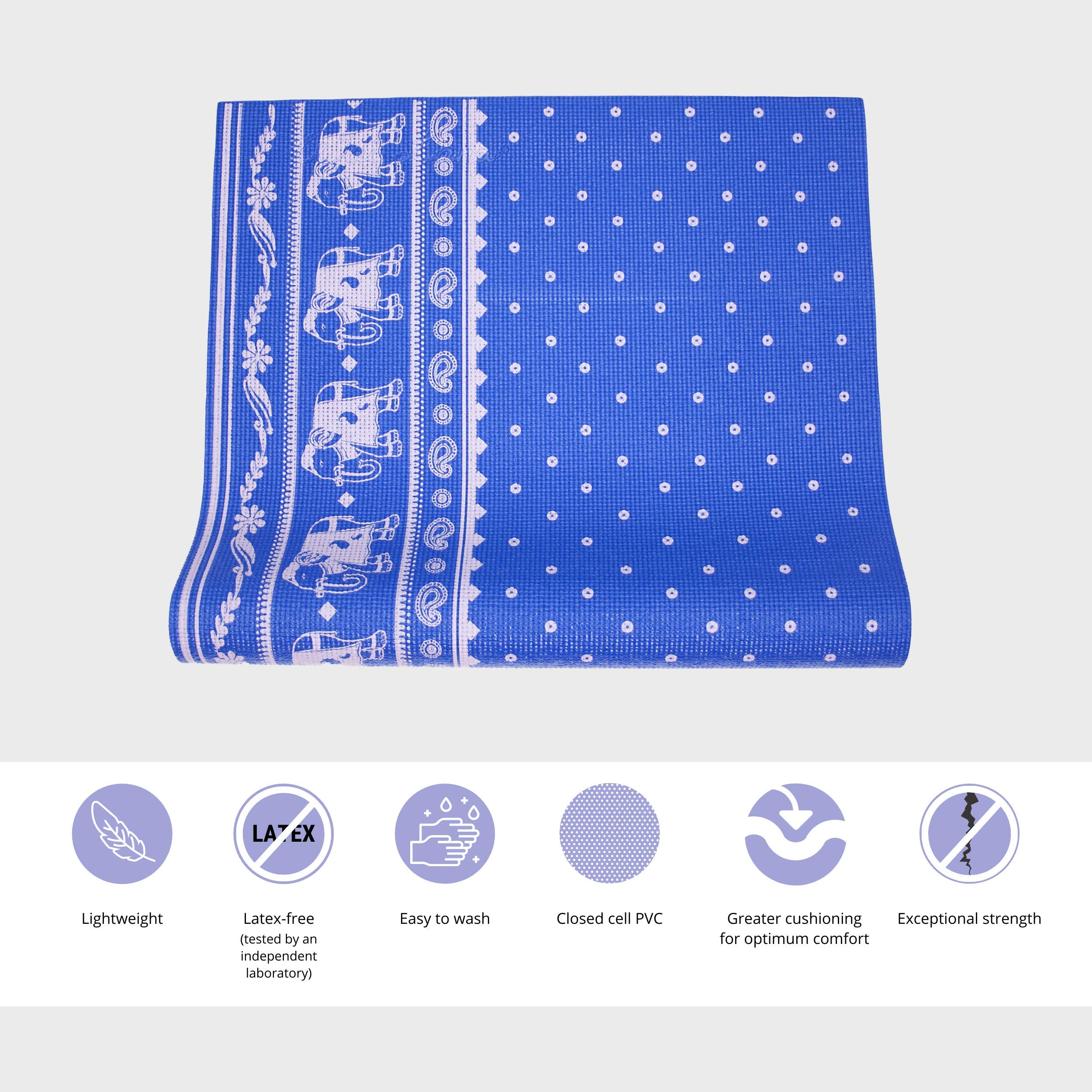 Yogi Mat By Wai Lana (Color: Sandalwood, Blue) - 1/8 Inch Thick, Non-Slip, Stylish, Latex-Free, Lightweight, Optimum Comfort
