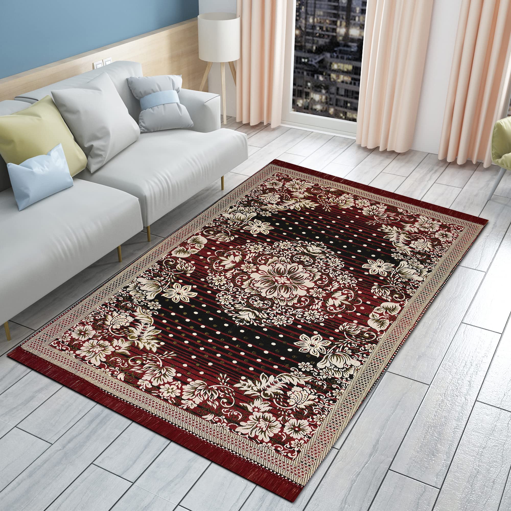 Purav Light Traditional Design Cotton Carpet For Living Room| Elegant Design Carpets| Carpet For Home Decoration,Living Room| 5X