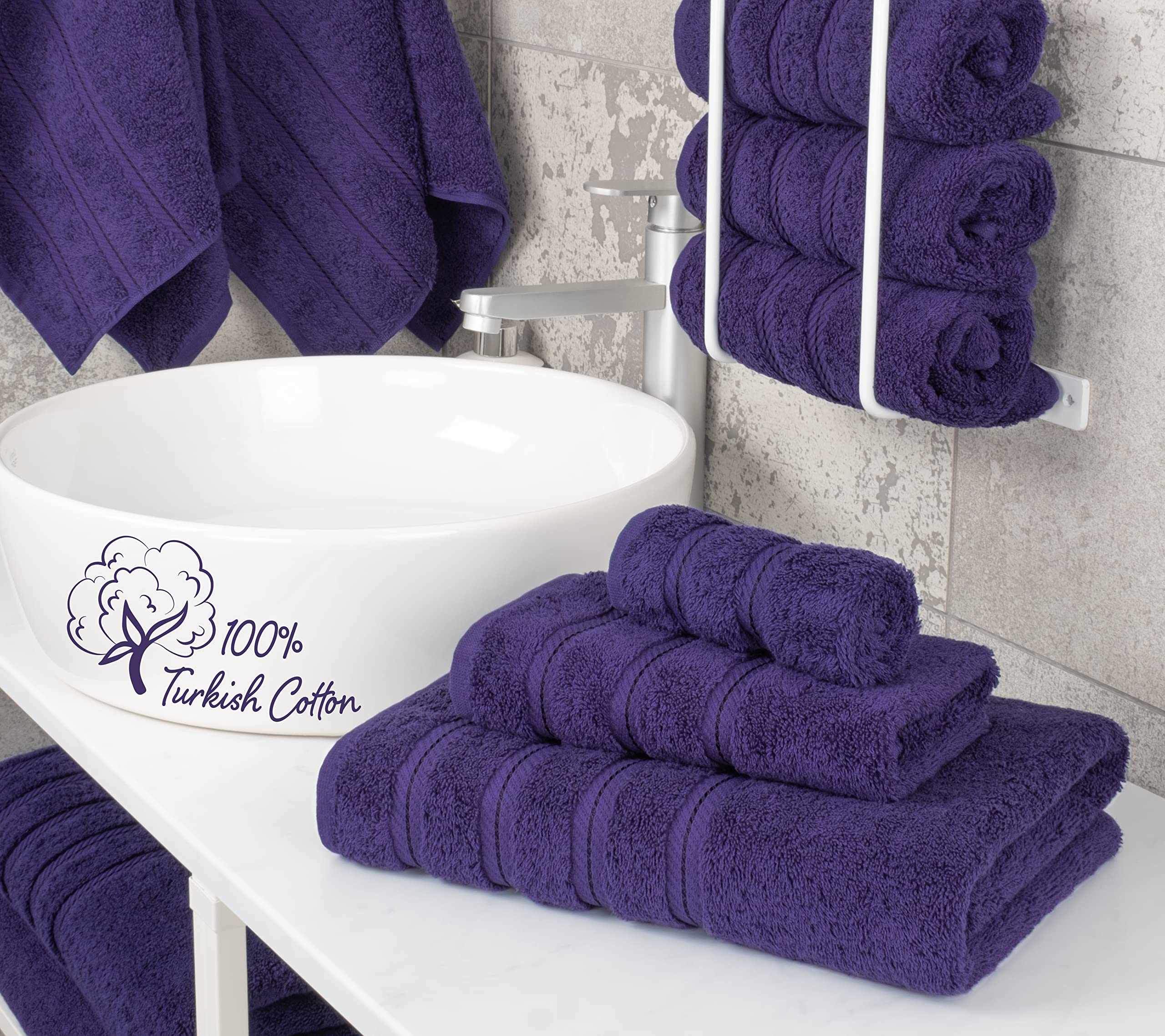 American Soft Linen Luxury 3 Piece Towel Sets  1 Bath Towel 1 Hand Towel 1 Washcloth  100% Turkish Cotton Towels for Bathroom  Purple Towel Set