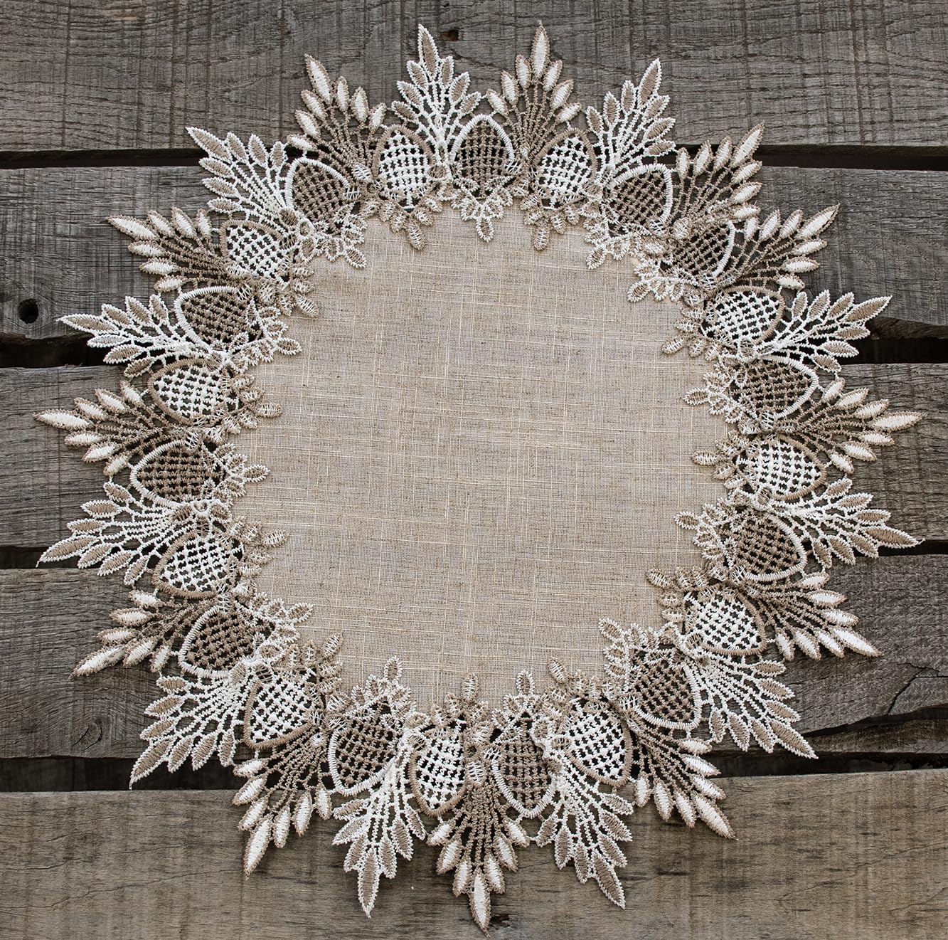 Lace Doily Neutral Earth Tones Table Topper Scarf Place Mat Round Doily (16 Inch Round)