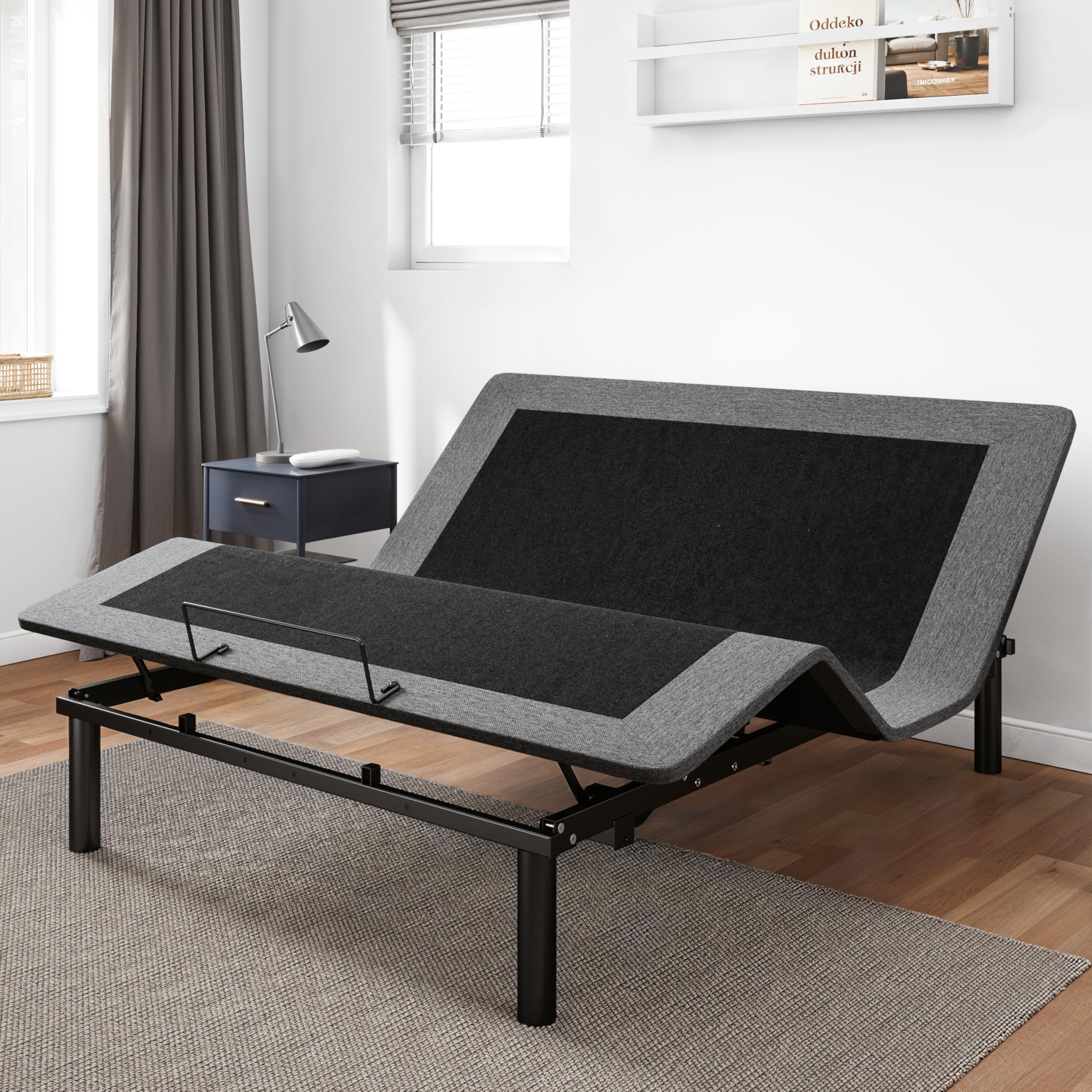 GOLDORO Queen Size Adjustable Bed Frame, Electric Bed Base, Wireless Remote Control, Whisper Quiet Durable Motor, Independent Head and Foot Incline, Fabric Covered-New Condition