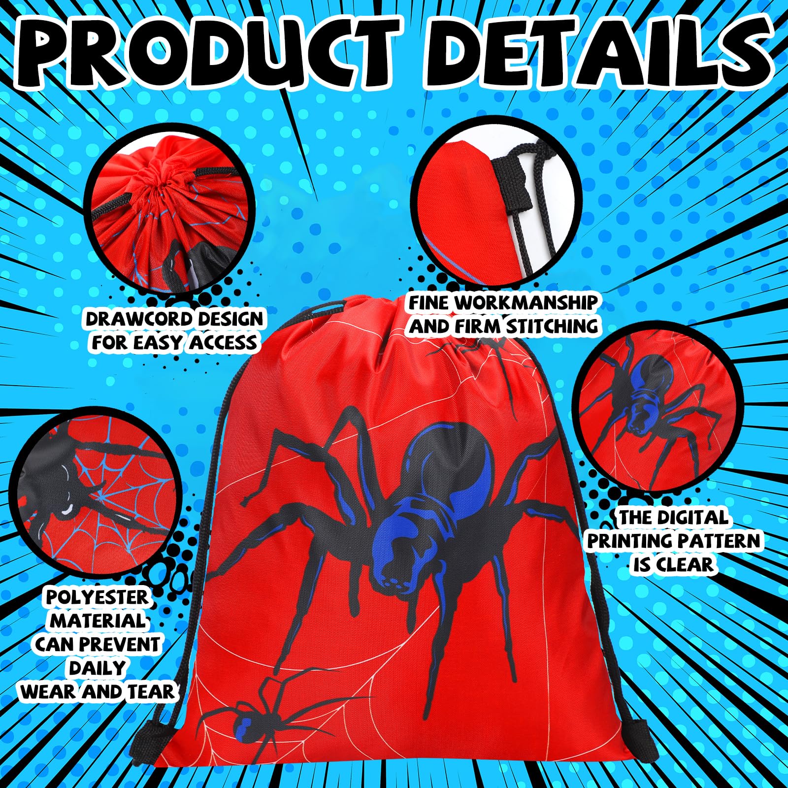 Lothee 30 Pcs Spider Party Favor Bags Spider Drawstring Bag Kids Birthday Party Decorations Gift Treat Goodie Candy Backpack(Fas