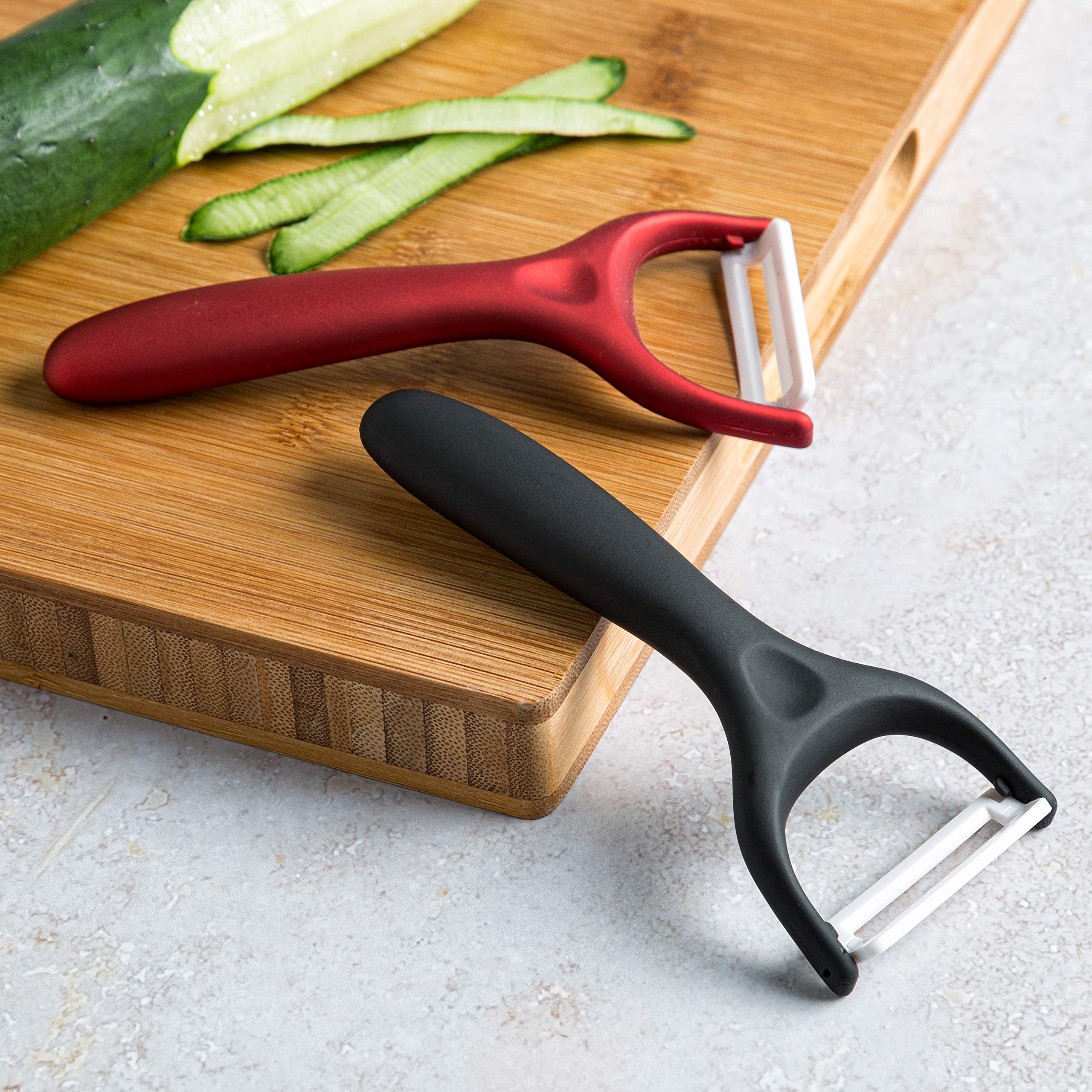 Cooking Light Ceramic Peeler Set with Ultra Sharp and Durable Blades  Ergonomic Handles Black and Red Kitchen Tools  2 Piece  Black/Red