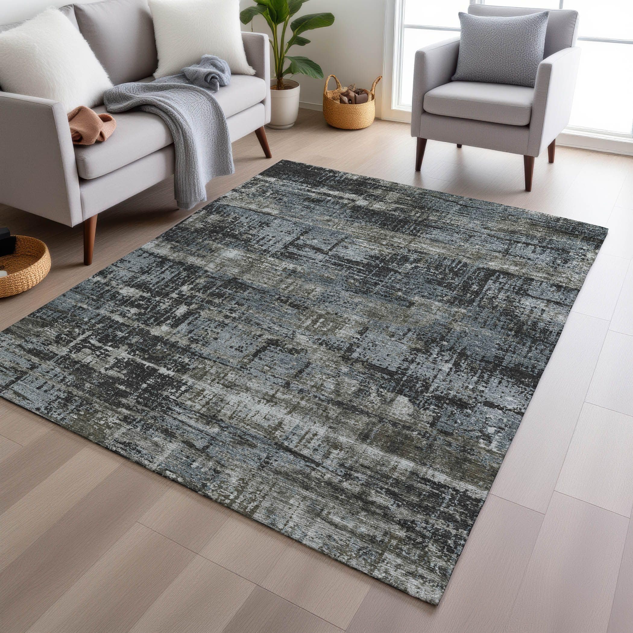 Machine Washable Indoor/Outdoor Chantille Charcoal 26 x 310 Rug