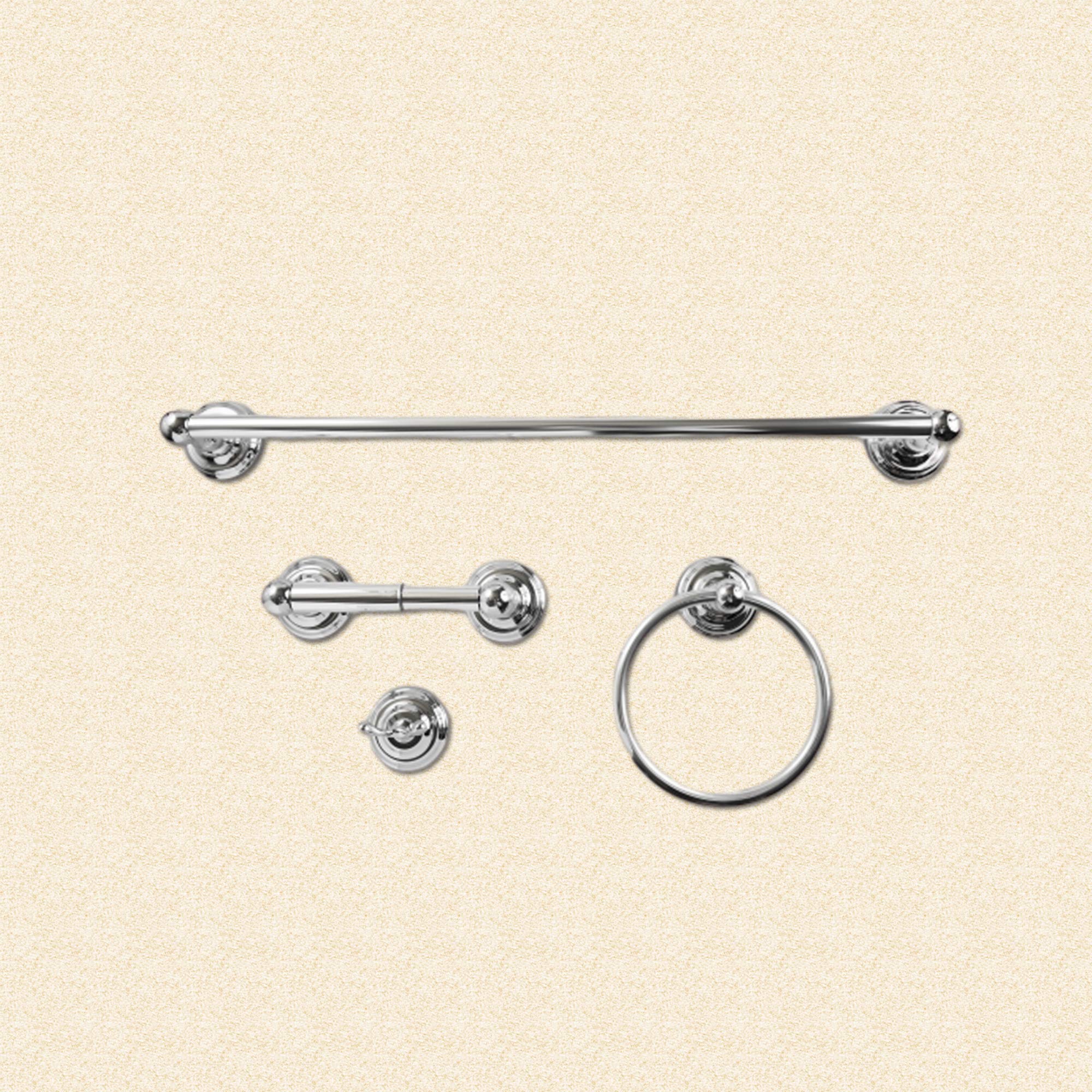 Sento Robiki Modern Silver Bathroom Hardware Accessories Set, Includes Robe Hook, Toilet Paper Holder, Towel Ring, 24'' Towel Ba