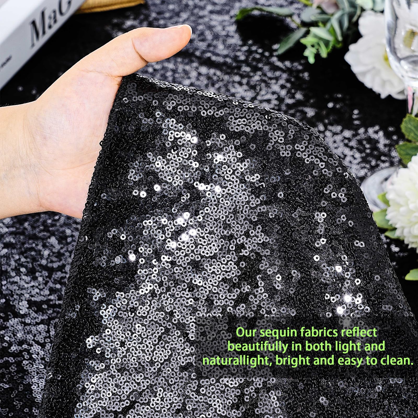 Queendream Sequin Tablecloth 60X102 Inch Black Tablelcoth Halloween Glitter Tablecloth For Wedding Birthday Party Graduation