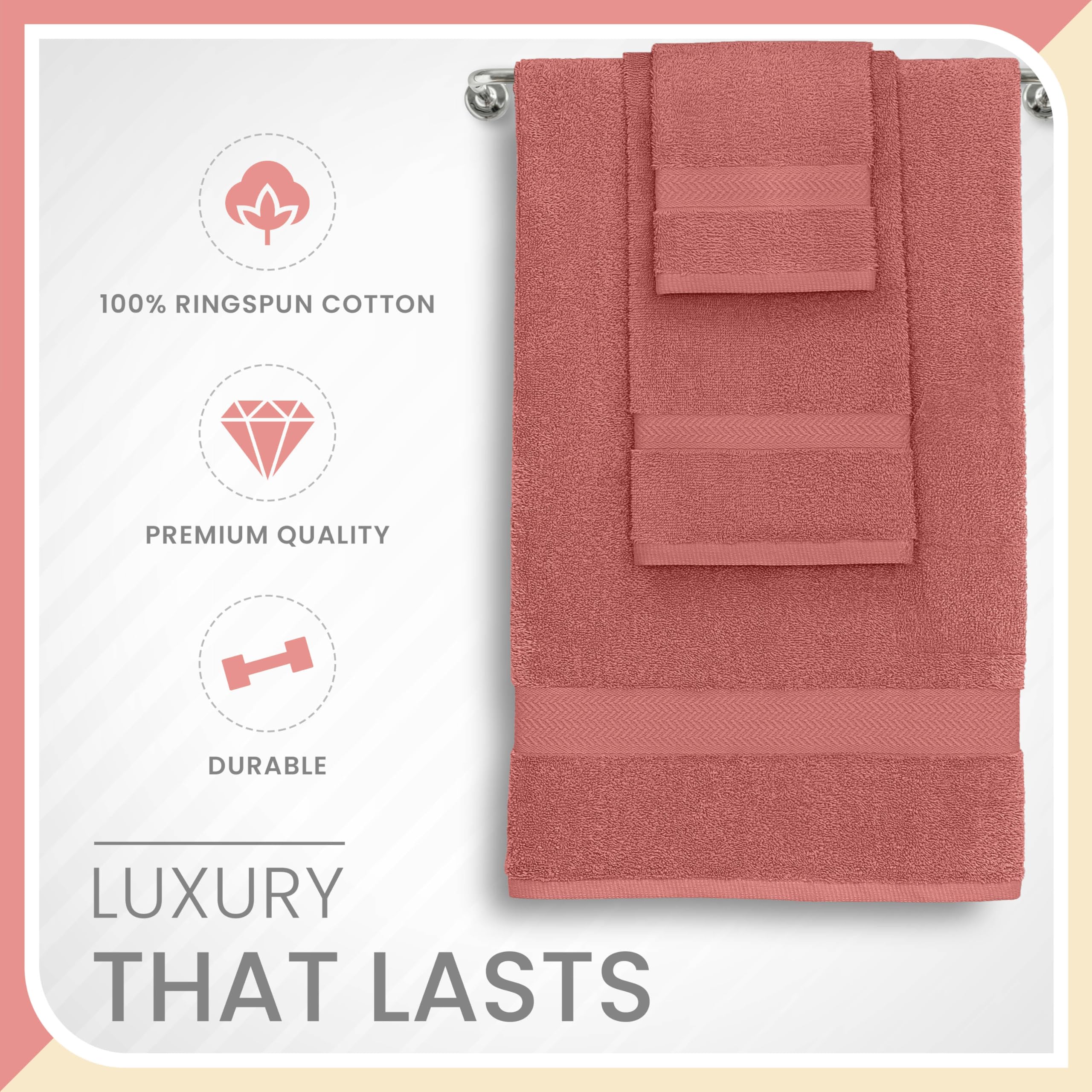 Martex 6-Piece Luxury 100% Cotton Towel Set | Quick Dry | Super Absorbent | Super Soft 100% Ringspun Cotton Towels | 2 Bath Towe