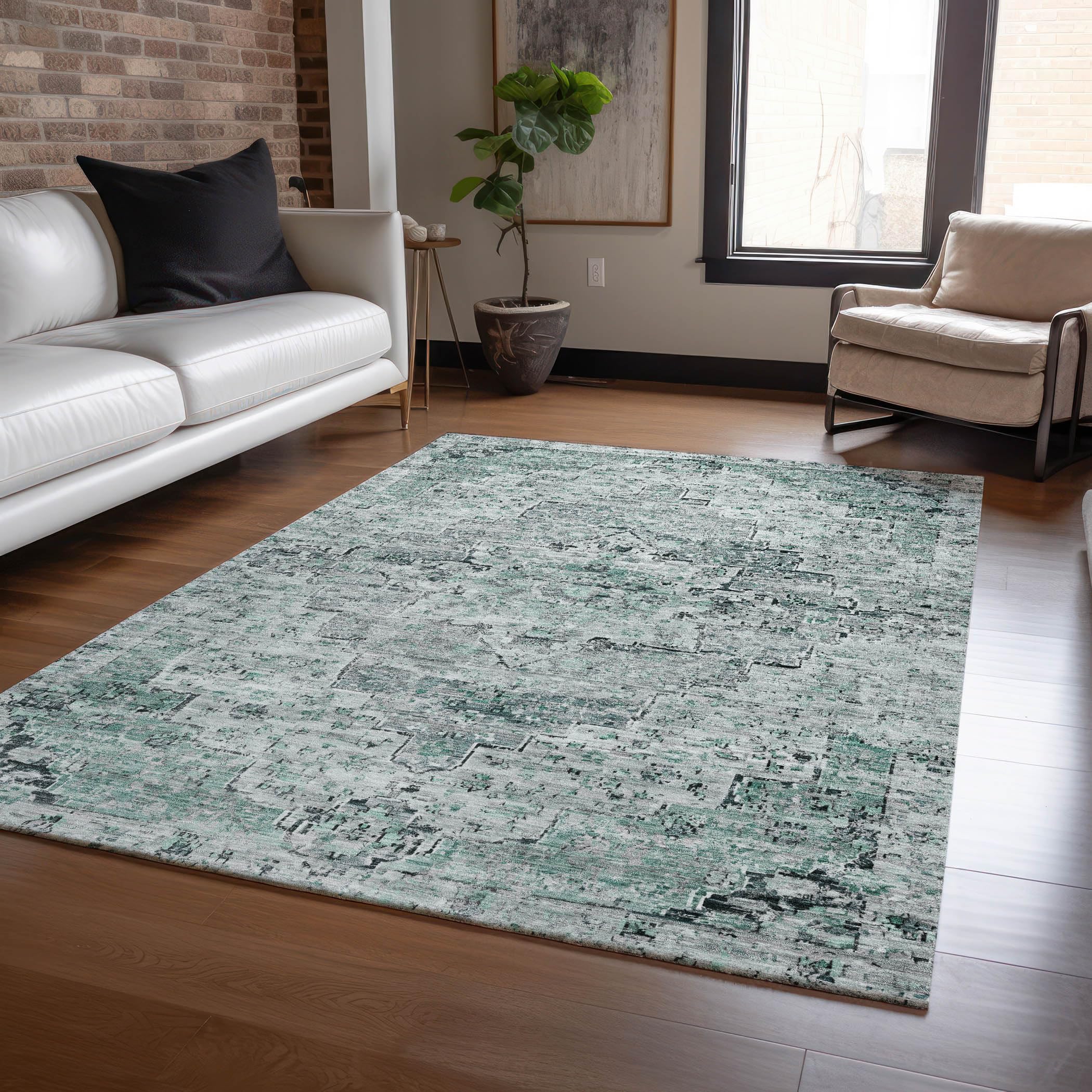Machine Washable Indoor/Outdoor Chantille Teal 8 x 10 Rug