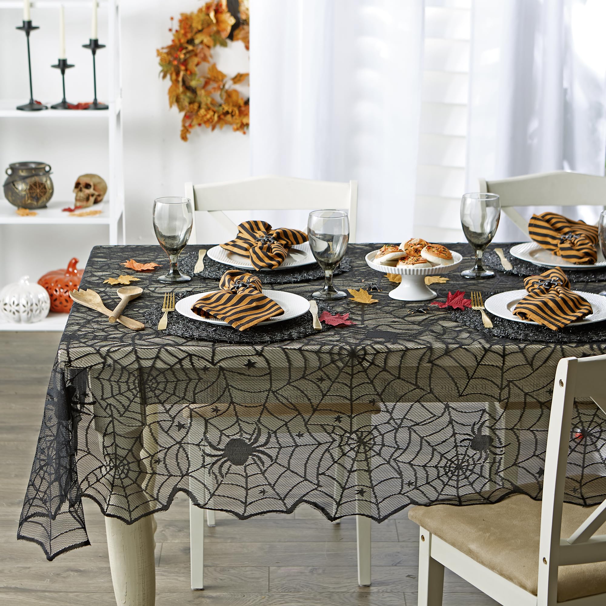 DII Black Lace Overlay Tabletop Collection Gothic Halloween Decor  Tablecloth  54x72  Spider Web