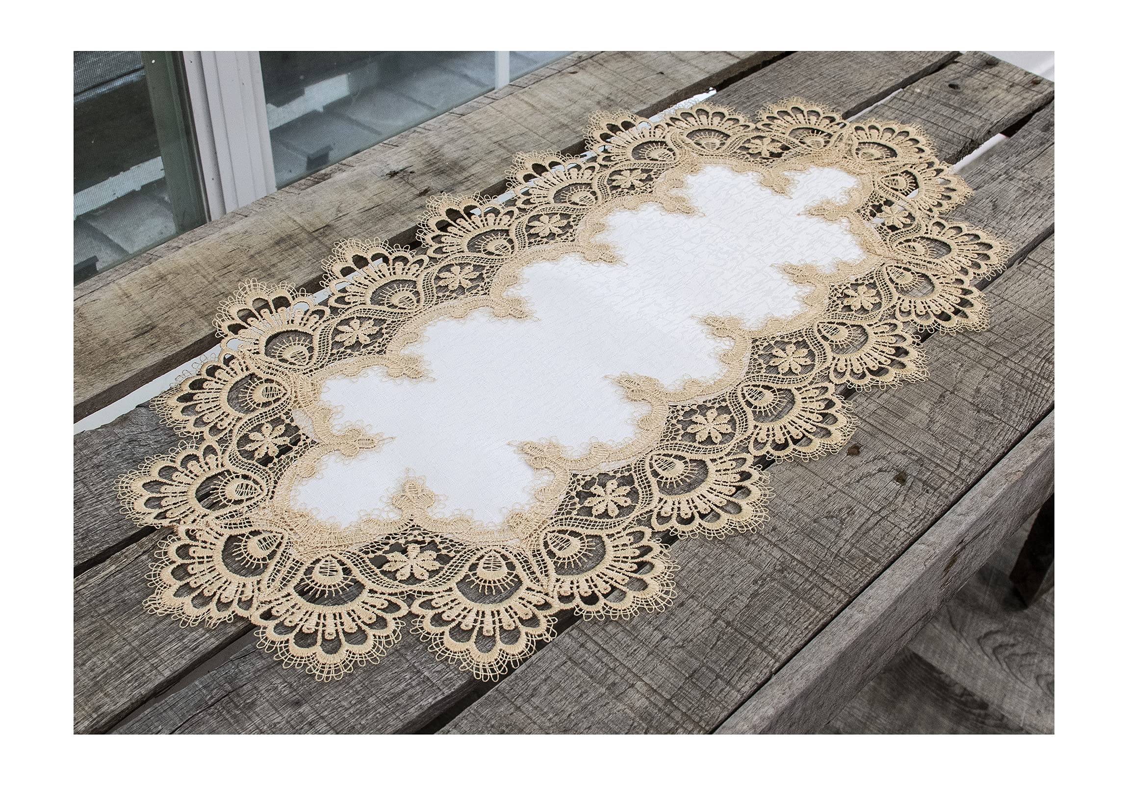 Gold European Lace, Antique Jacquard Fabric, Table Runner, Dresser Scarf, Coffee Table Runner (14Wx26L)