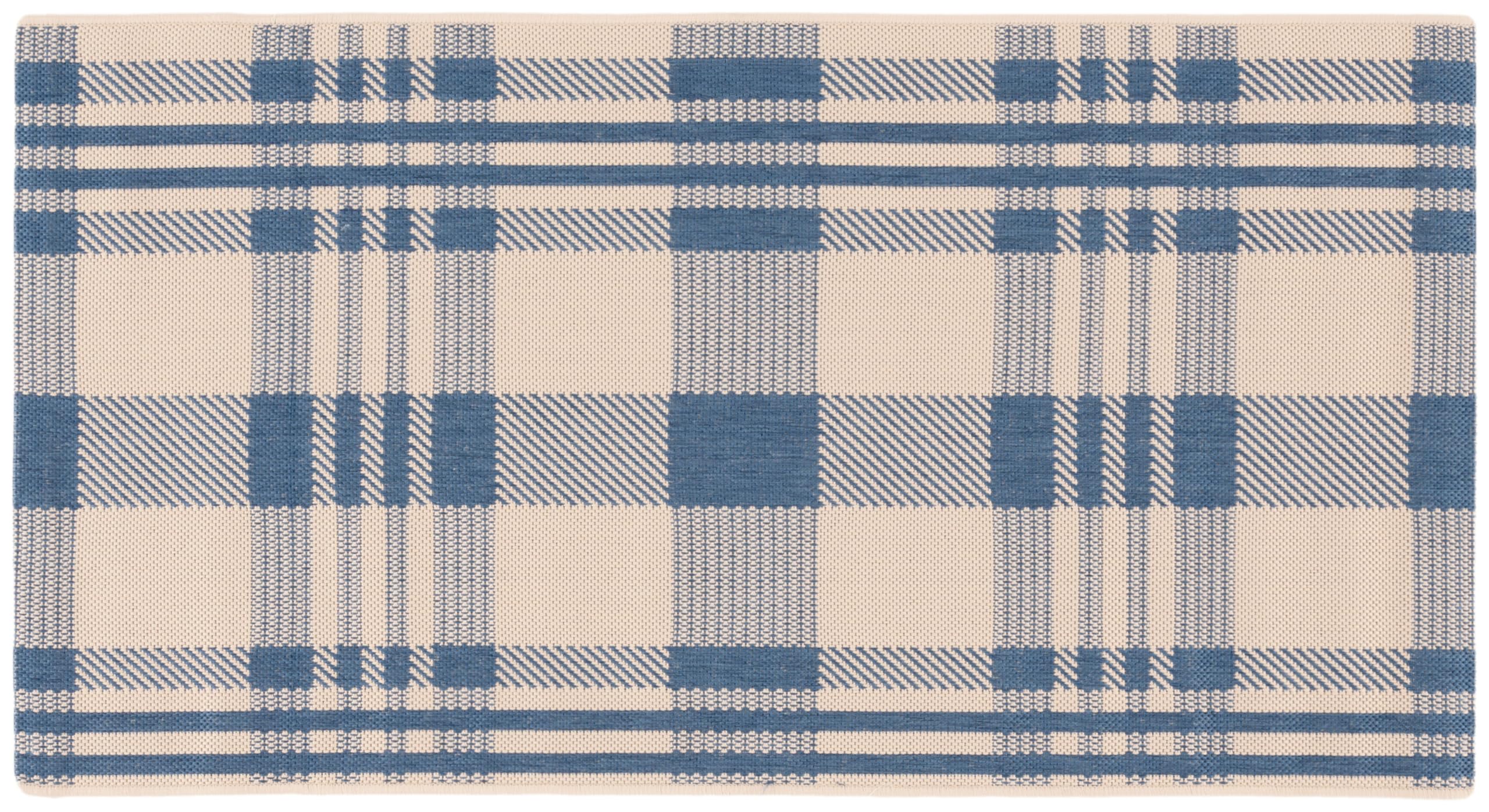SAFAVIEH Courtyard Collection Accent Rug - 27 x 5, Beige & Blue, Indoor/Outdoor & Washable, Ideal for High Traffic Areas in Pa