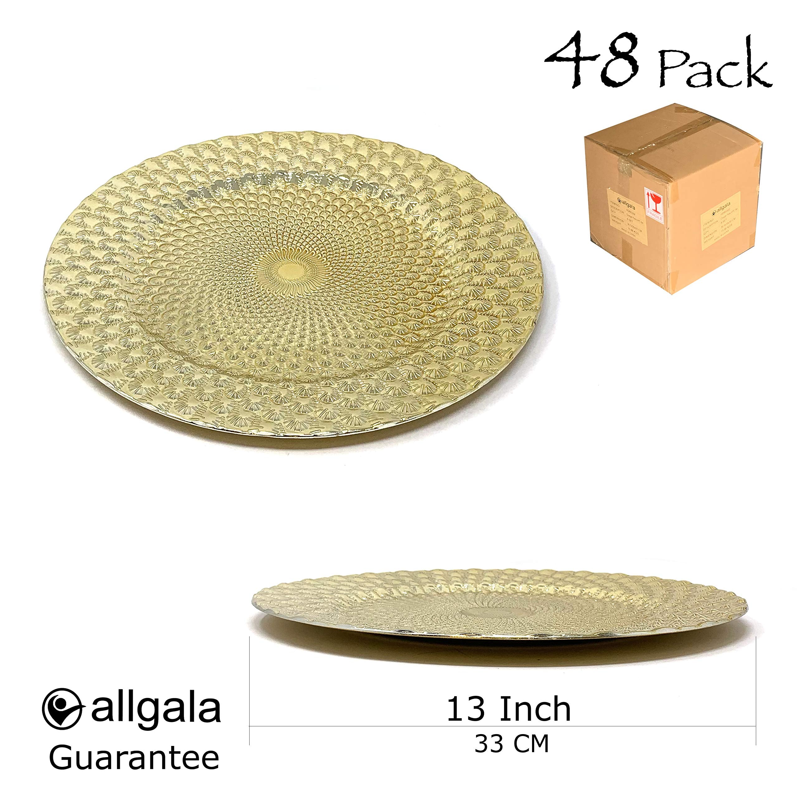 allgala 13-Inch 48-Pack Case Lot Heavy Quality Round Charger Plates-Peacock Gold-HD80361