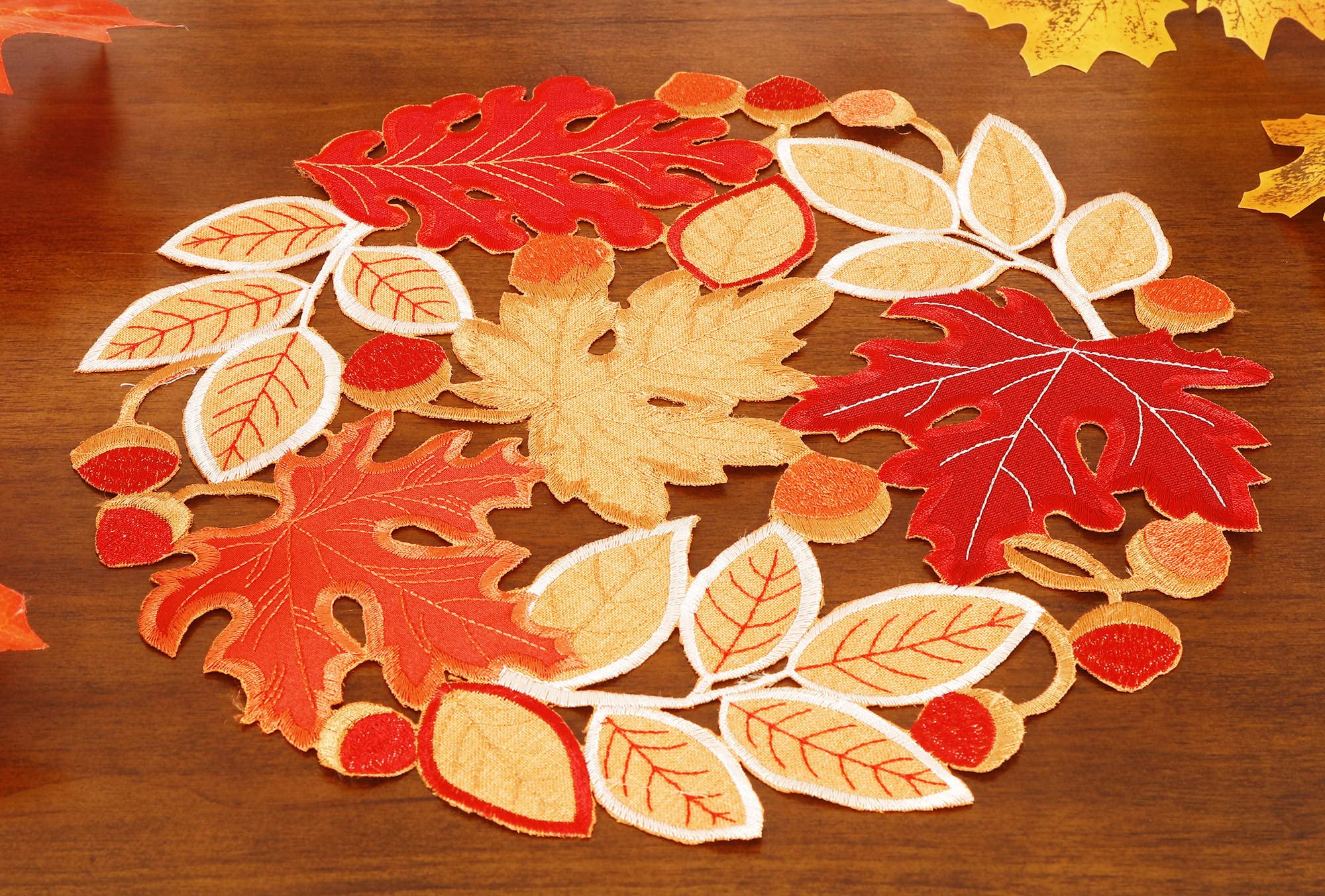 Fall Placemats Set Of 4 Applique Cutwork Embroidered Maple Leaves Dresser Scarf Table Topper For Thanksgiving'S Day Home Holiday