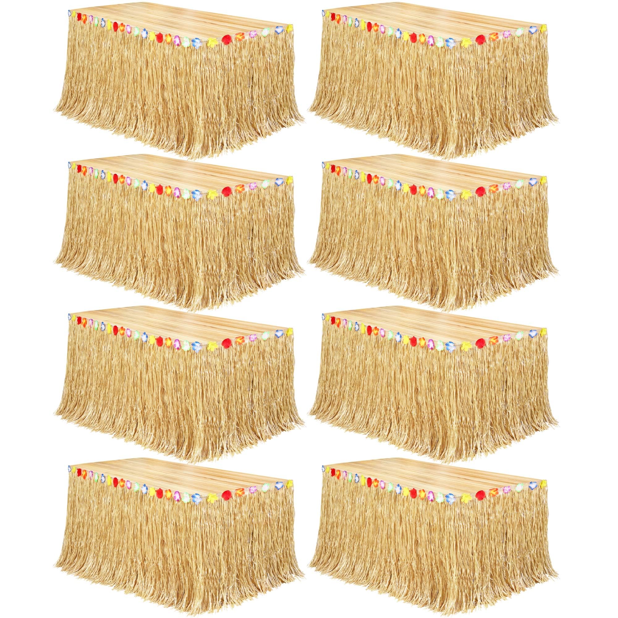 Fovths 8 Pack Luau Grass Table Skirt Natural 9 Feet x 29.5 Inch Hawaiian Table Skirt for Tropical Hawaiian Party Decorations Lua