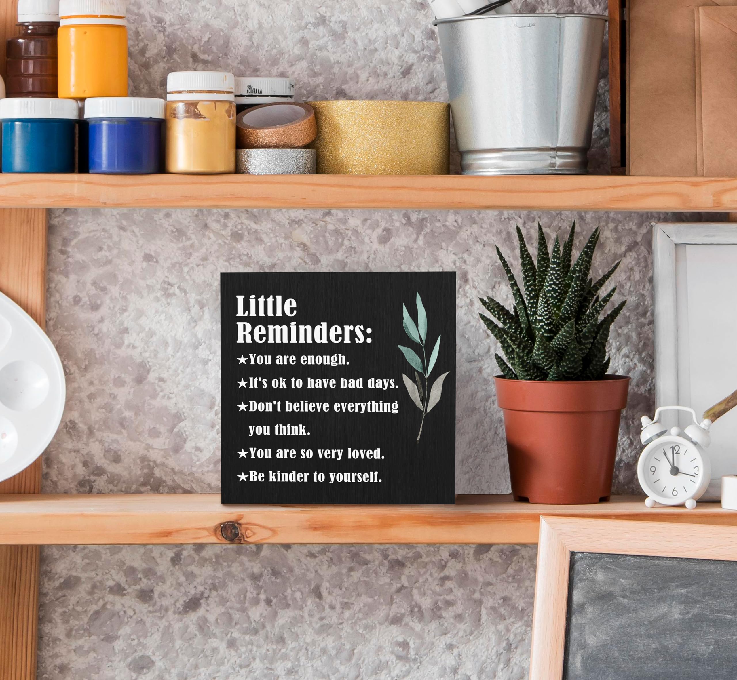 SRADMO Inspirational Little Reminders Wood Box Sign Desk Decor, Inspirational Desk Decor, College Motivational Positive Affirmat