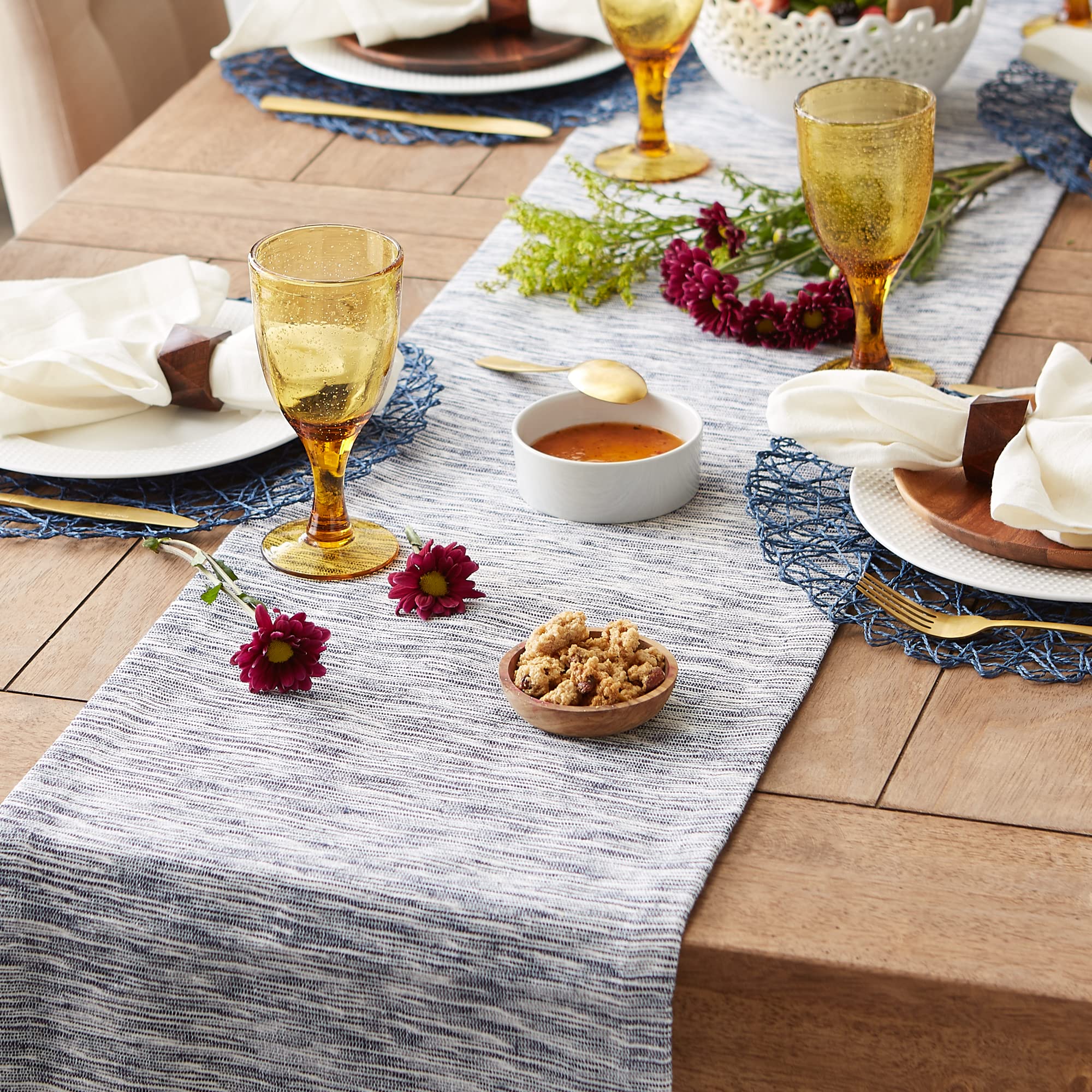 Dii Tonal Recycled Cotton Slubby Rib Tabletop Collection, Table Runner, 14X108, Navy