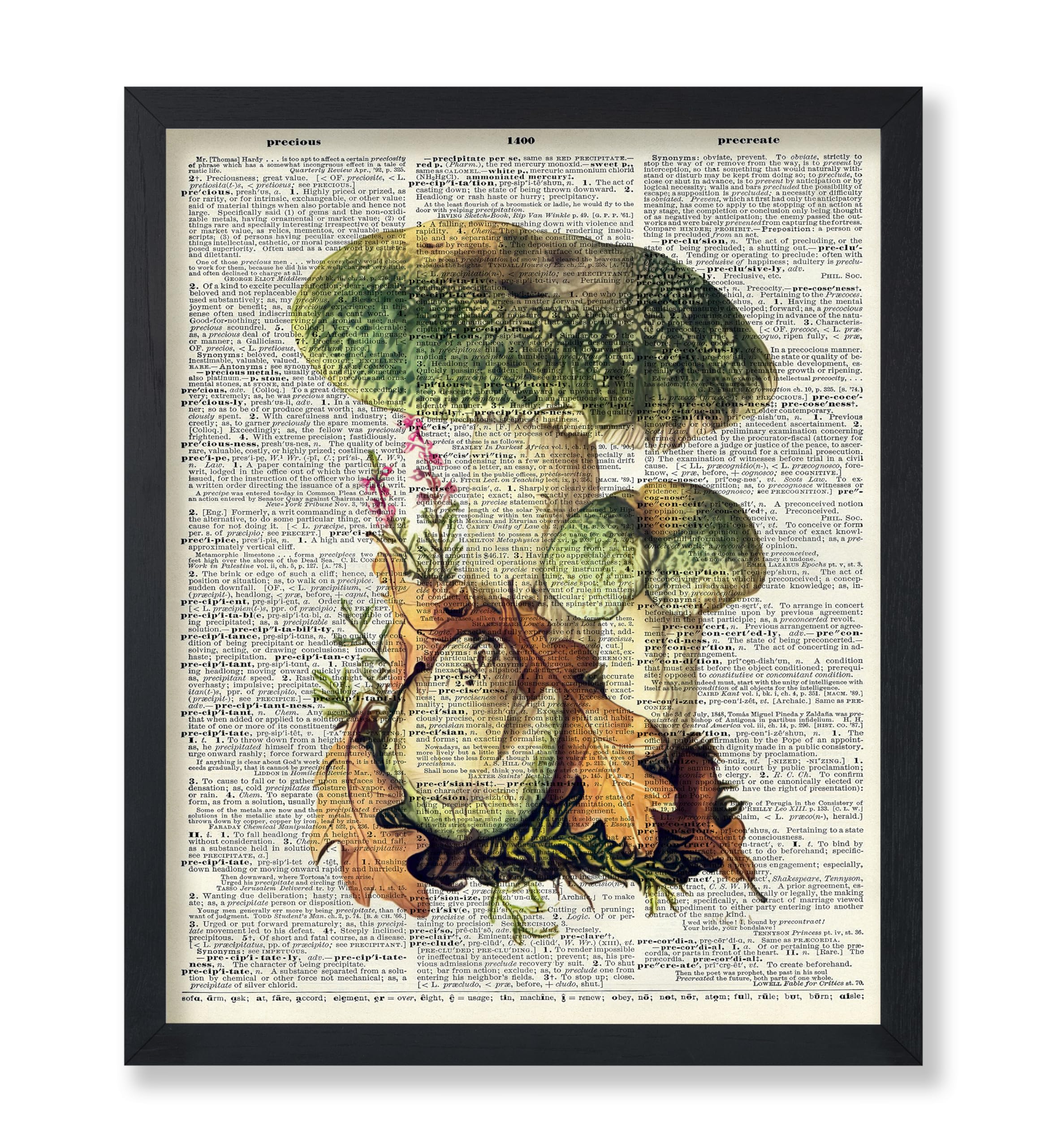 Poster Master Vintage Dictionary Poster - Retro Botanical Print - Gift for Gardener, Housewarming - Book Page, Green Mushroom - 