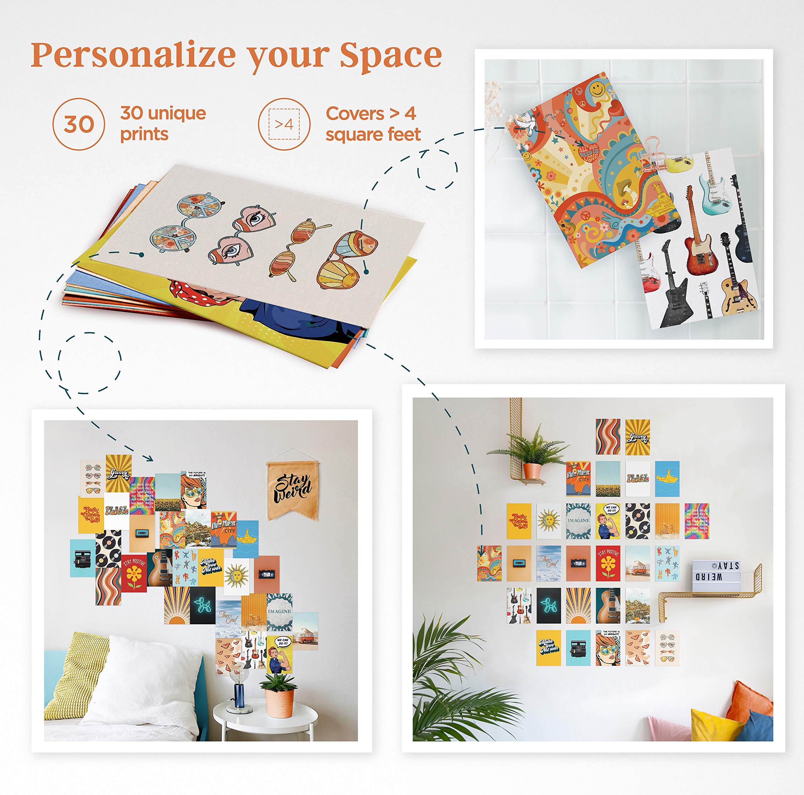 Haus And Hues Aesthetic Wall Collage Kit For Teens - Hippie Posters And Aesthetic Pictures For Wall Collage | Photo Wall Collage