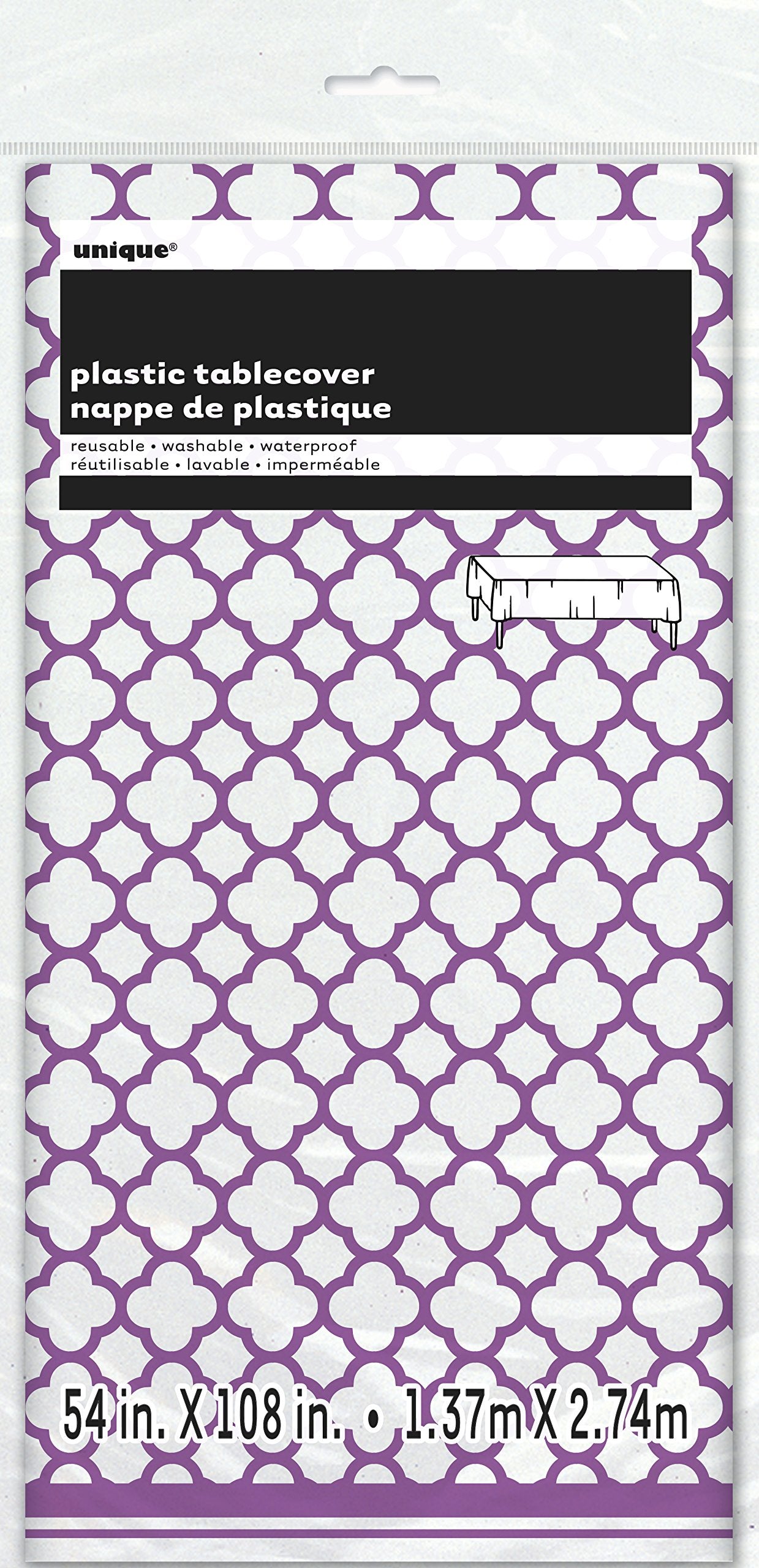 Quatrefoil Plastic Tablecloth, 108 x 54, Purple