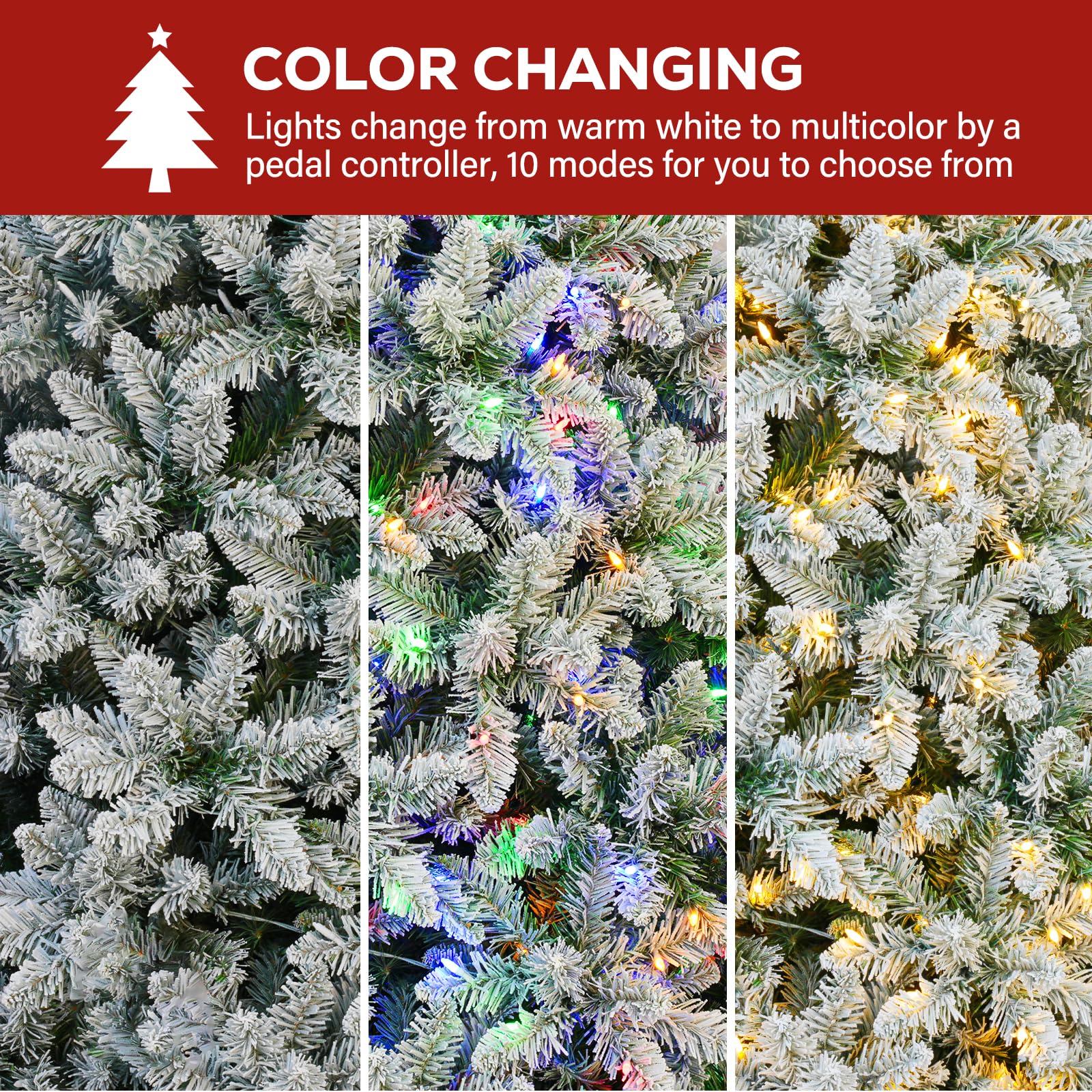 Hykolity Prelit Snow Flocked Christmas Tree, 7.5 ft, 450 LED Lights, Easy Assembly, Snow Flocked Multicolor, Model JY-LV450-D-010