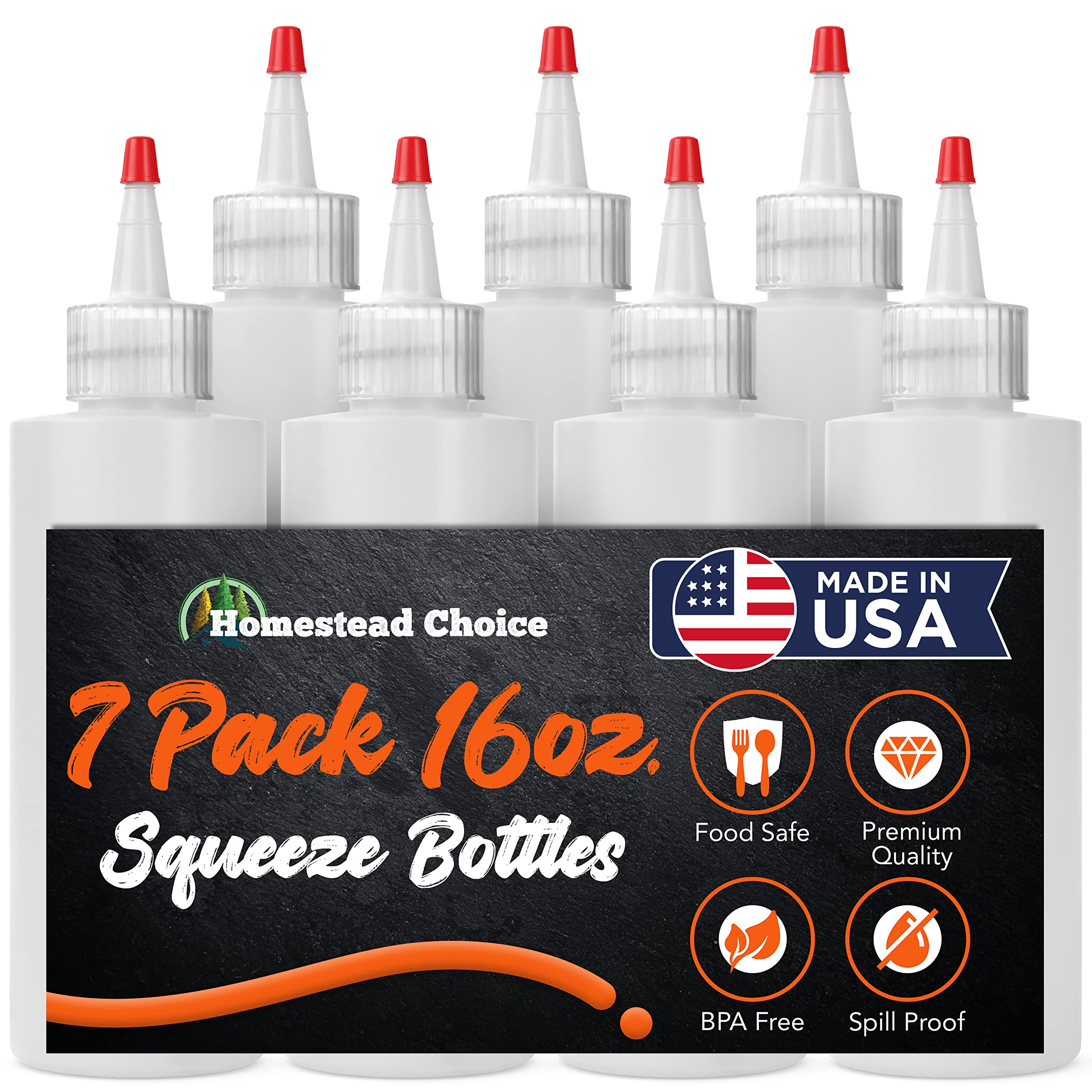 Homestead Choice Made In Usa 7-Pack Condiment Squeeze Bottles, 16Oz Squirt Bottle For Sauces Liquids Bpa Free Condiment Bottles