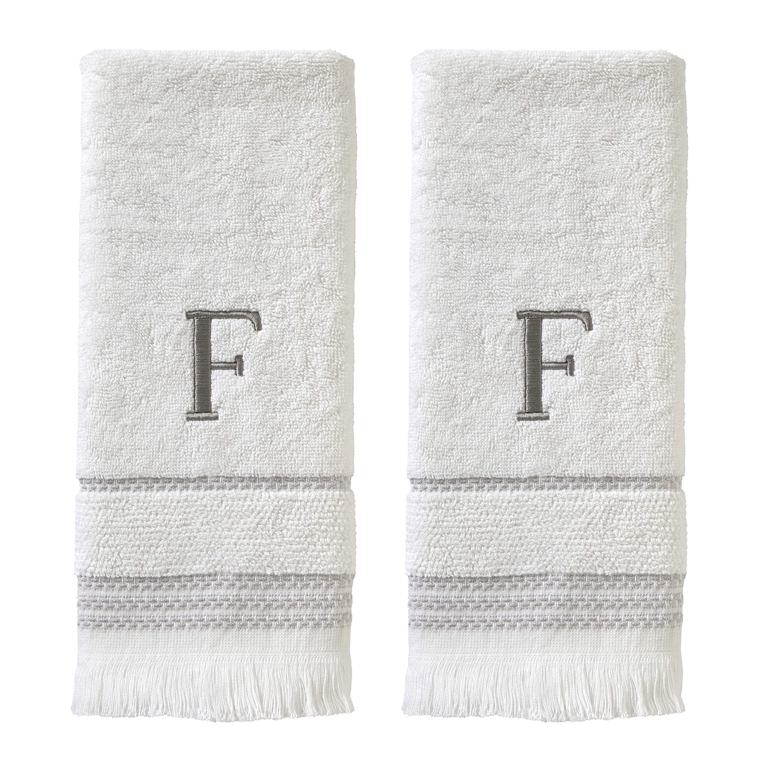 Skl Home Casual Monogram Hand Towel Set, F, 16X26, White 2 Count