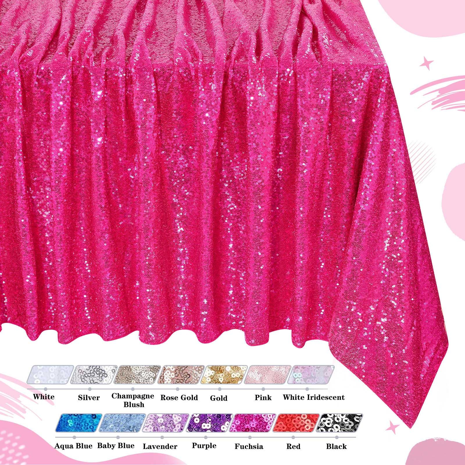 Queendream Tablecloth Hot Pink Birthday Decorations: 90X90 Inch Sequin Tablecloth Drapes Glitter Fabric Wedding Party Table Over