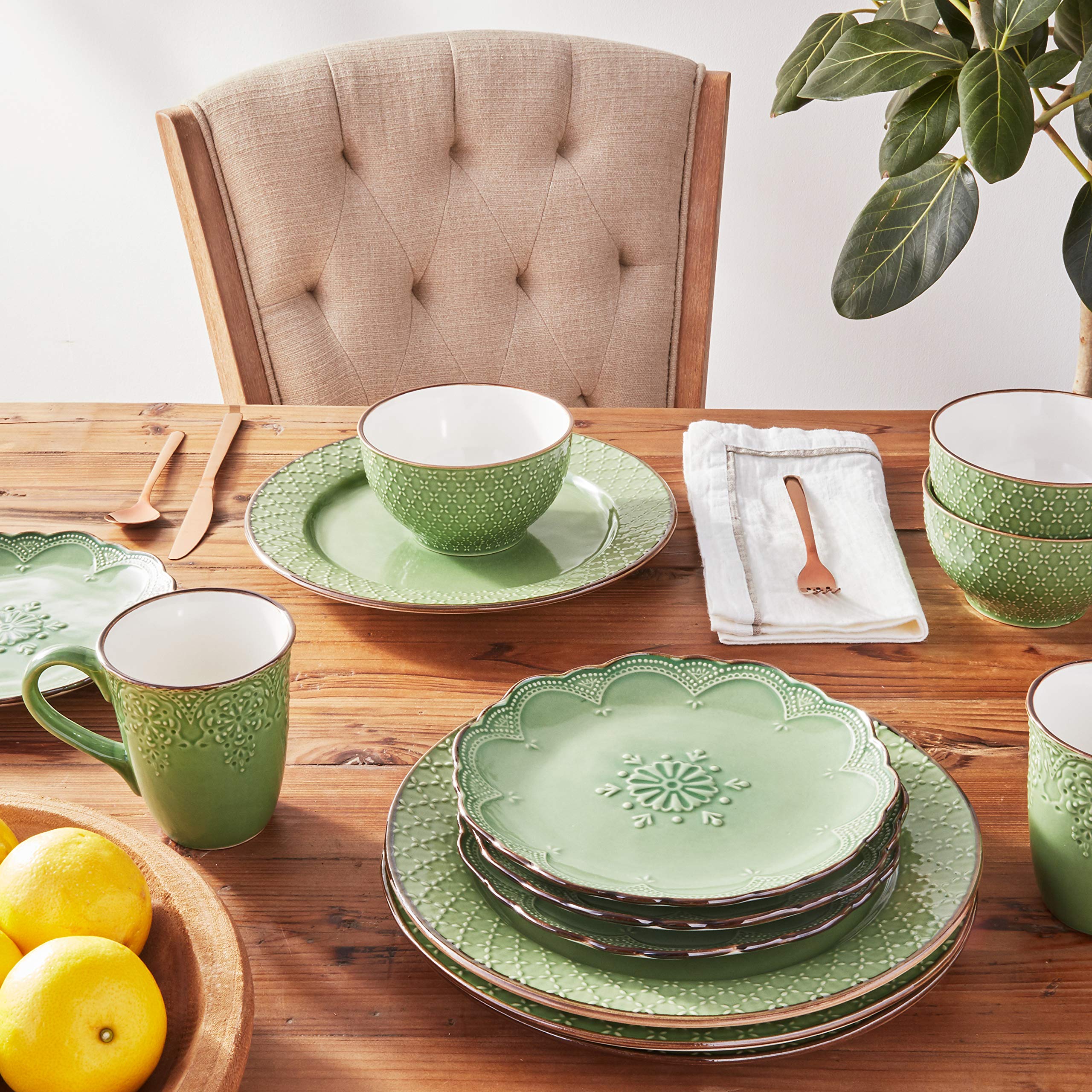 Pfaltzgraff French Lace 16-Piece Dinnerware Set, Green Ceramic, Model 5211160