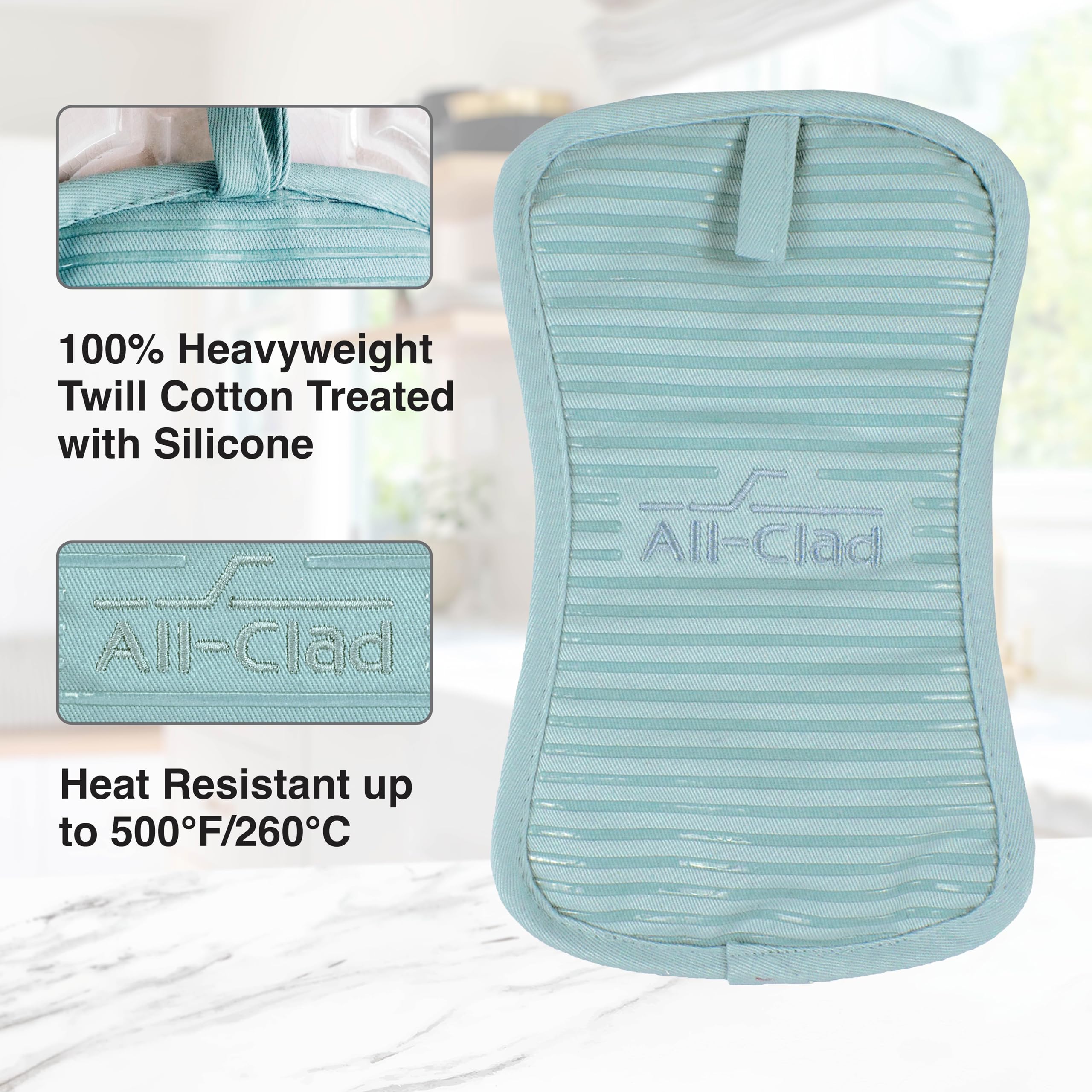 All-Clad Premium Pot Holder & Heating Pad, (2-Pack) Heat Resistant To 500 Degrees, 100% Cotton 10''X6.25'' For Kitchen And Barbe