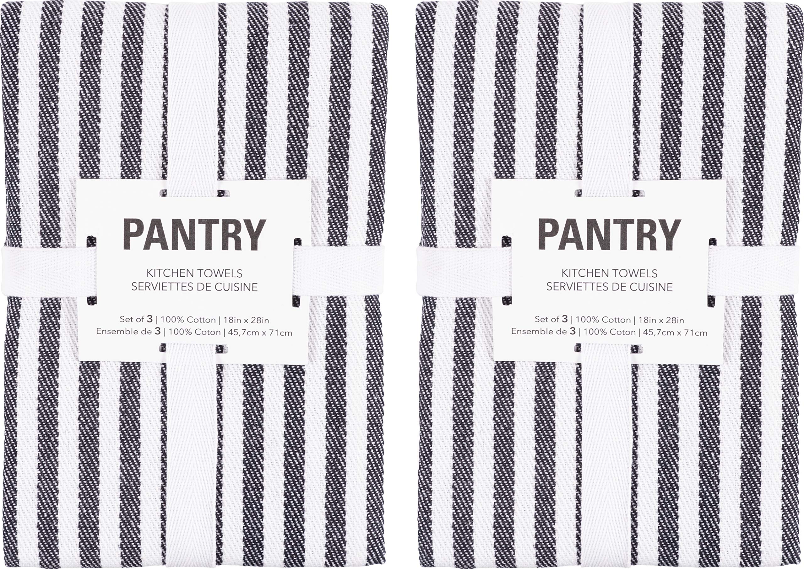 Kaf Home Premium Kitchen Towels (18'' X 28'', 6 Pack), Large 100% Cotton, Flat & Terry Absorbent Dish Towel Set (Black)