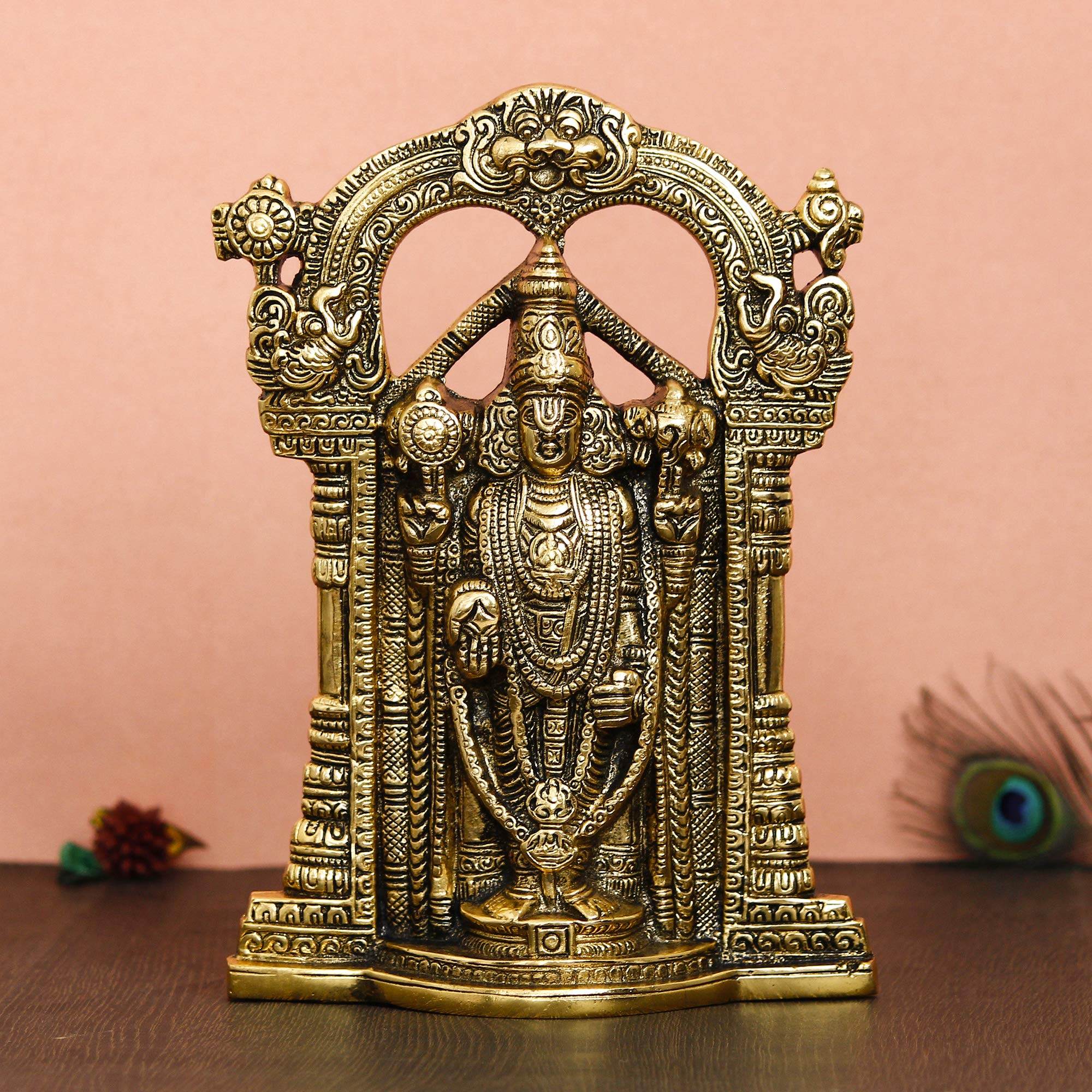 Ecraftindia Golden Metal Tirupati Balaji Idol Lord Venkateswara Swamy Murti For Home Pooja Room Office