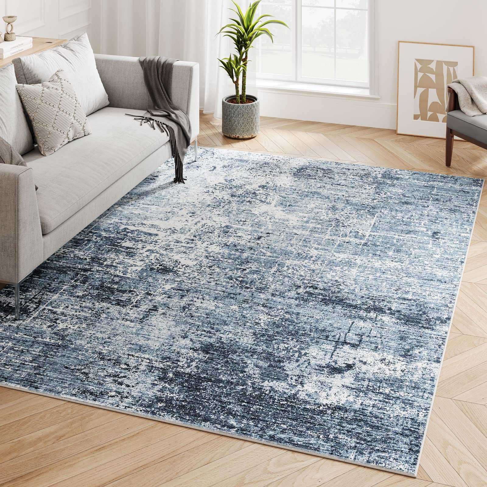 Dripex Abstract Contemporary Area Rug, Washable 5x7 Area Rugs Soft Fluffy Carpet for Living Room Bedroom Kids Rooms Kitchen, Dar