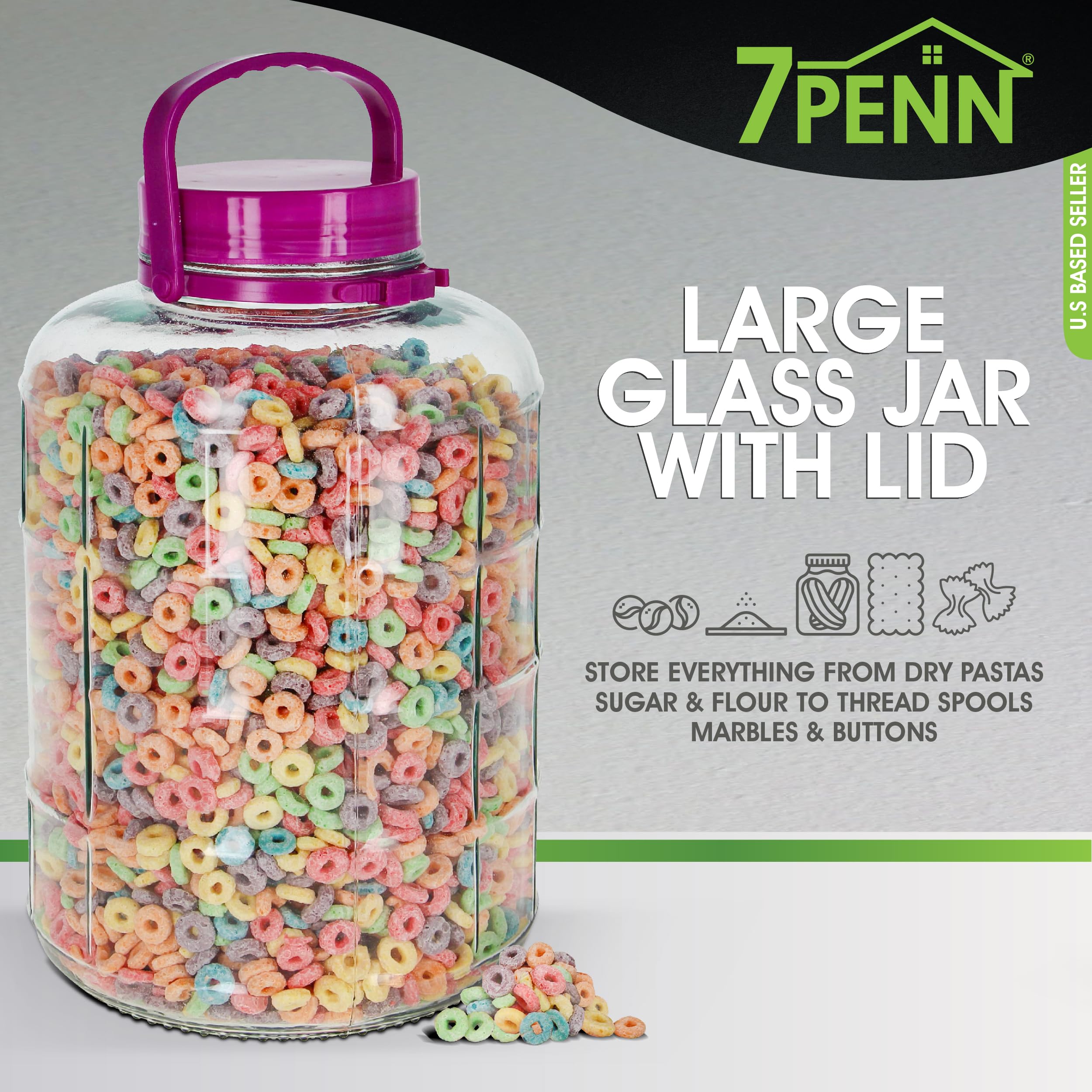7Penn Large Glass Jar With Lid - 2.64 Gallon Wide Mouth Giant Glass Barrel Jar For Pickles, Cookies, And Candy - Airtight Seal W