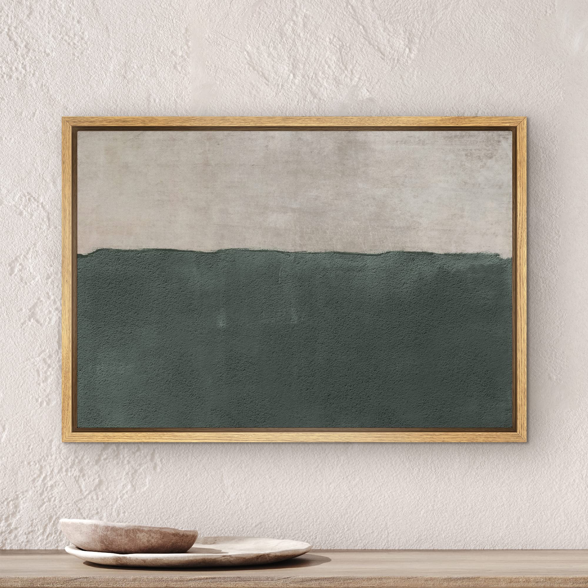 SIGNWIN Framed Canvas Print Wall Art Gray Dark Teal Pastel Color Field Abstract Shapes Illustrations Modern Art Decorative Contemporary Chic Minimal for Living Room  Bedroom  Office - 24''x36'' Natural