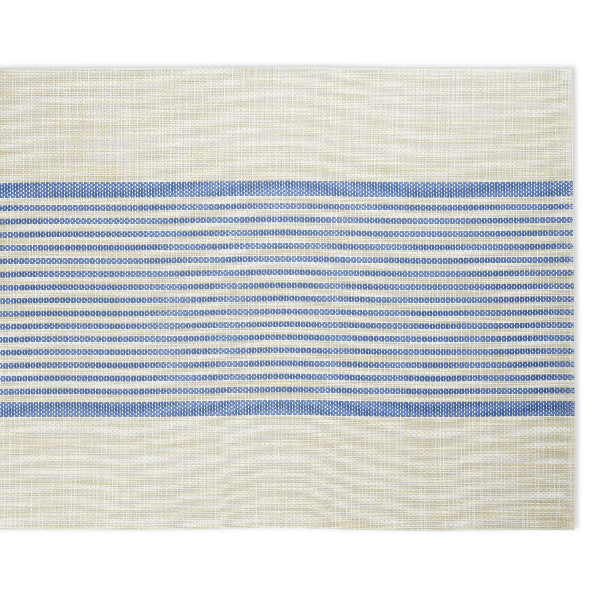 DII French Blue Middle Stripe PVC Woven Table Runner 14x72